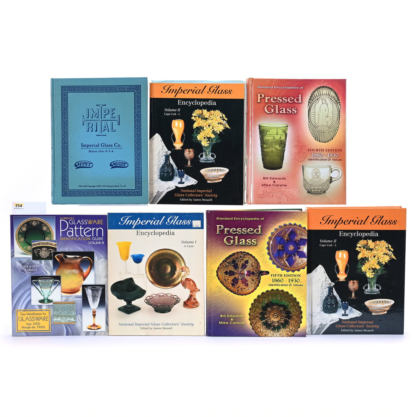 (7) Books About Miscellaneous Glassware: (7) Books About Miscellaneous Glassware, 11.5 x 9 x 6 Inches, Includes (1) Florence's Glassware Pattern Identification Guide Volume III By Gene & Cathy Florence, (1) Imperial Glass Encyclopedia Volume