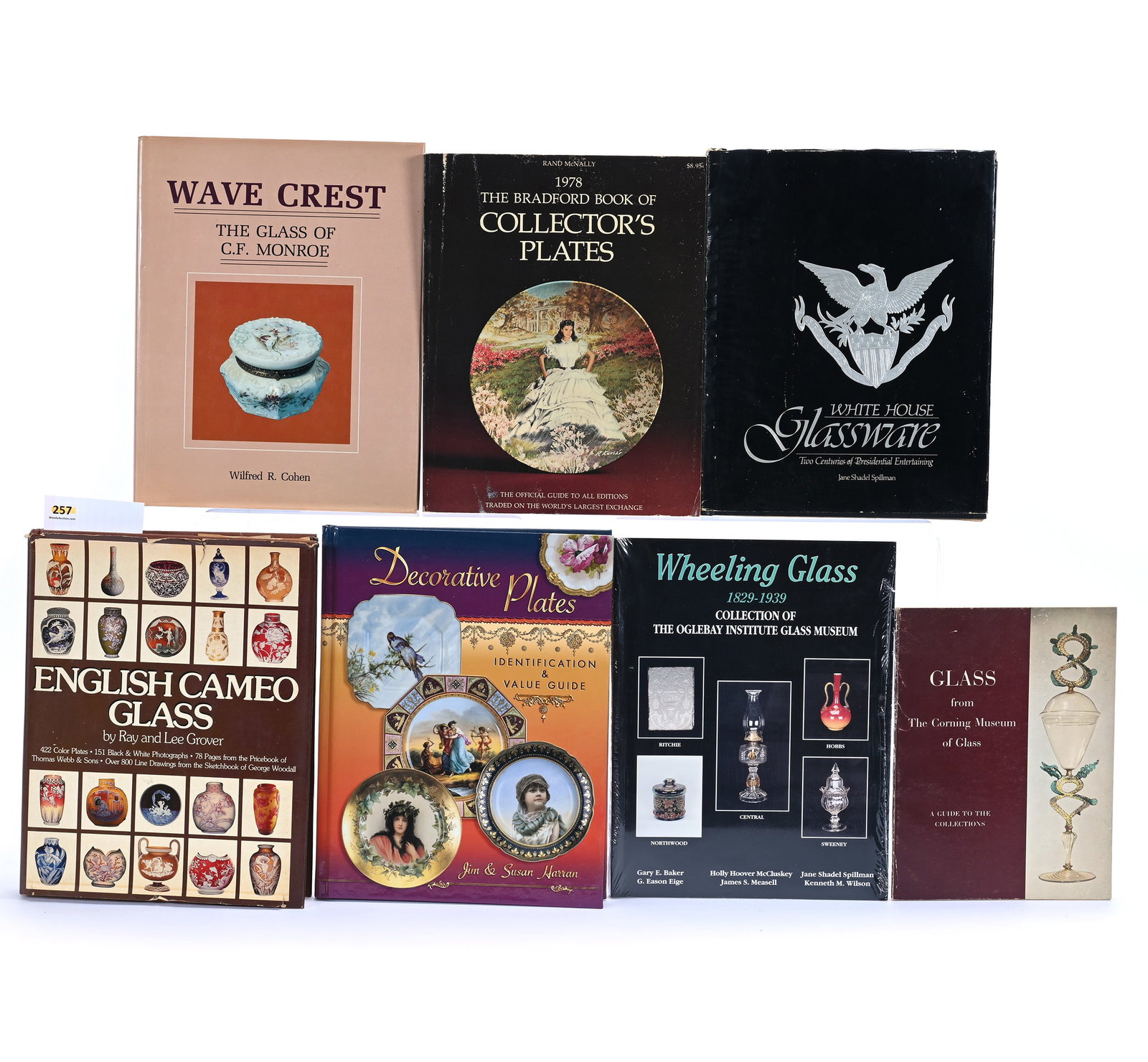 (6) Books About Porcelain And Art Glass: (6) Books About Porcelain And Art Glass, 11.25 x 8.75 x 5 Inches, Includes (1) Wave Crest: The Glass Of C.F. Monroe By Wilfred R. Cohen, (1) English Cameo Glass By Ray And Lee Grover, (1) Glass From T