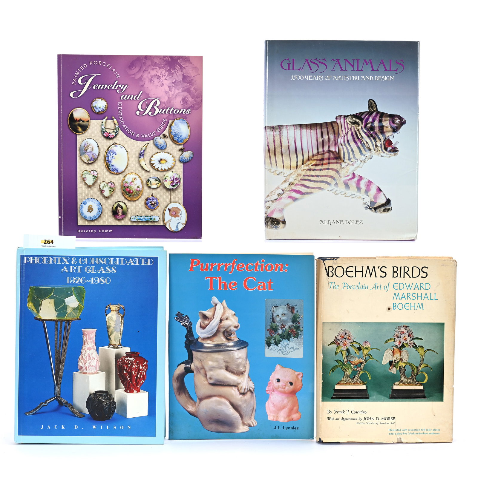 (5) Books About Art Glass And Porcelain: (5) Books About Art Glass And Porcelain, 11.25 x 8.75 x 3.75 Inches, Includes (1) Phoenix & Consolidated Art Glass 1926-1980 By Jack D. Wilson, (1) Painted Porcelain Jewelry And Buttons, Identificatio