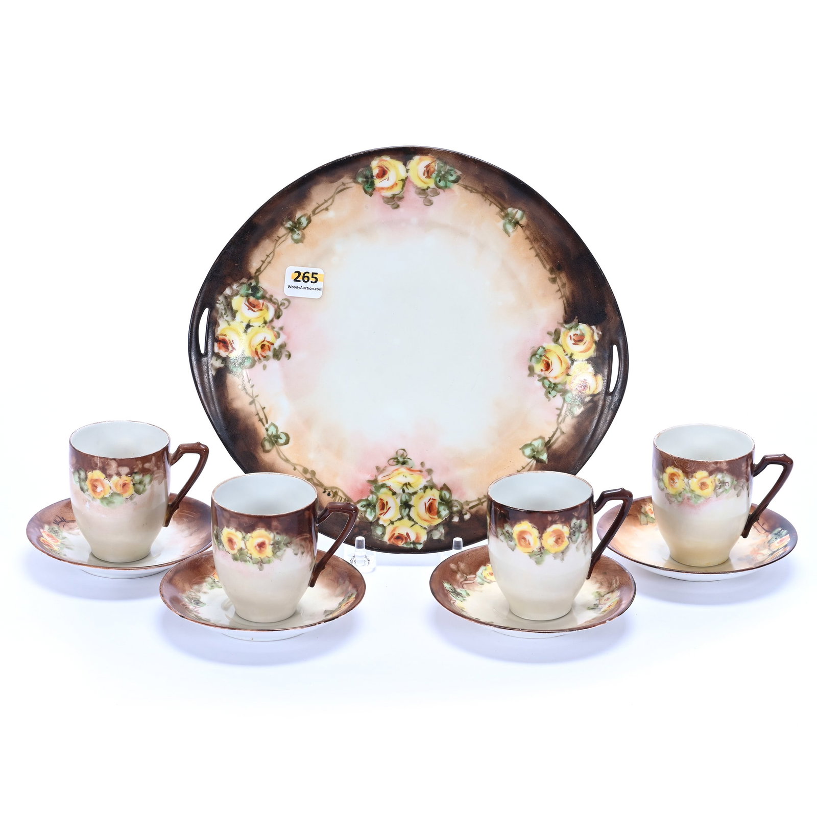 Two Handled Cake Plate With (4) Cups And Saucers (1 of 5)