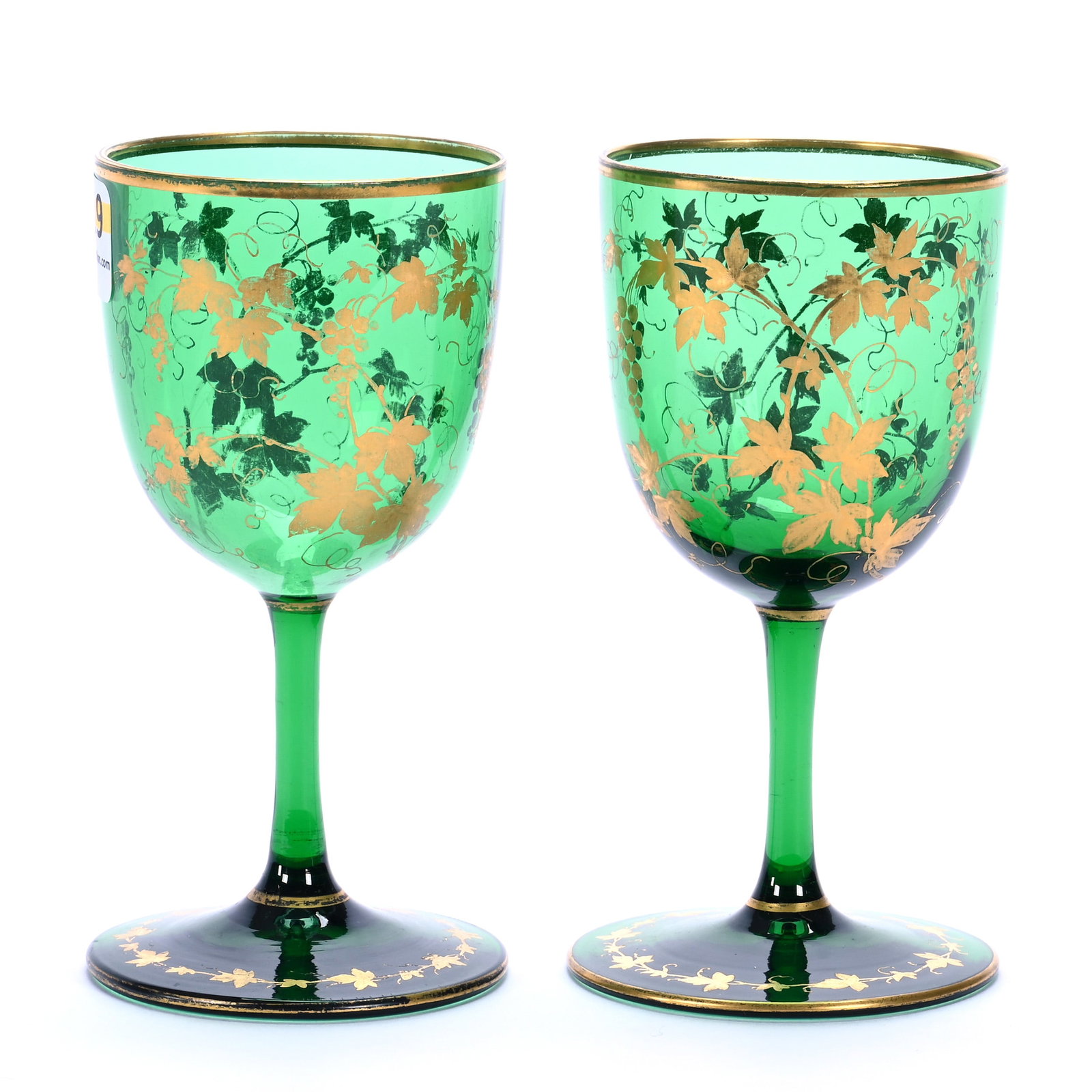 Pair Wine Stems, Emerald Green Art Glass (1 of 2)