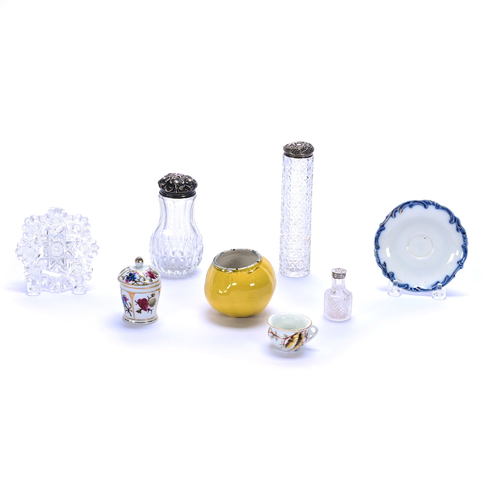 Large Miscellaneous Grouping: Large Miscellaneous Grouping, 6.25 x 1.5 x 1.5 Inches, Includes (1) Toothbrush Holder, American Brilliant Cut Glass With Base Chip, (1) Sugar Shaker, American Brilliant Cut Glass, (1) Butter Pat, Amer