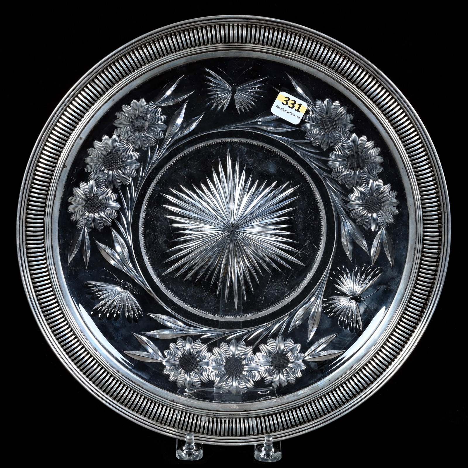 Round Tray, American Brilliant Cut Glass, Butterfly And Daisy Pattern By Pairpoint (1 of 3)