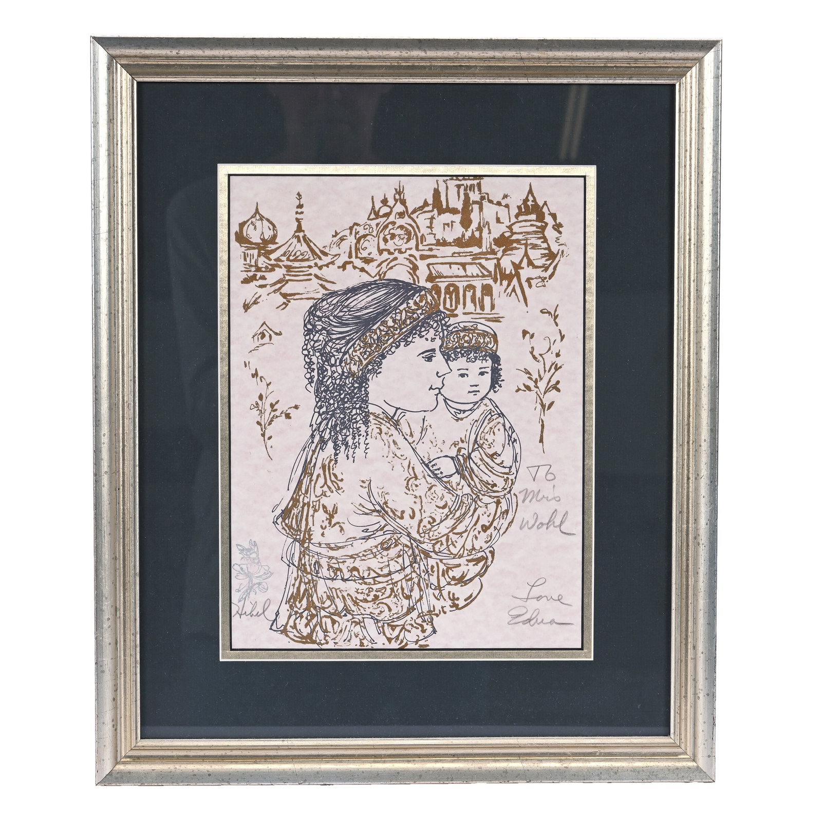 Framed Serigraph Print By Edna Hibel: Framed Serigraph Print By Edna Hibel, 17 x 14 x 0.75 Inches, Titled: "The World", Has Been Personalized To Mrs. Wohl, 2.7 Pounds, Grady and Annette Hite Collection, North Carolina. Effective 6/6/26, A