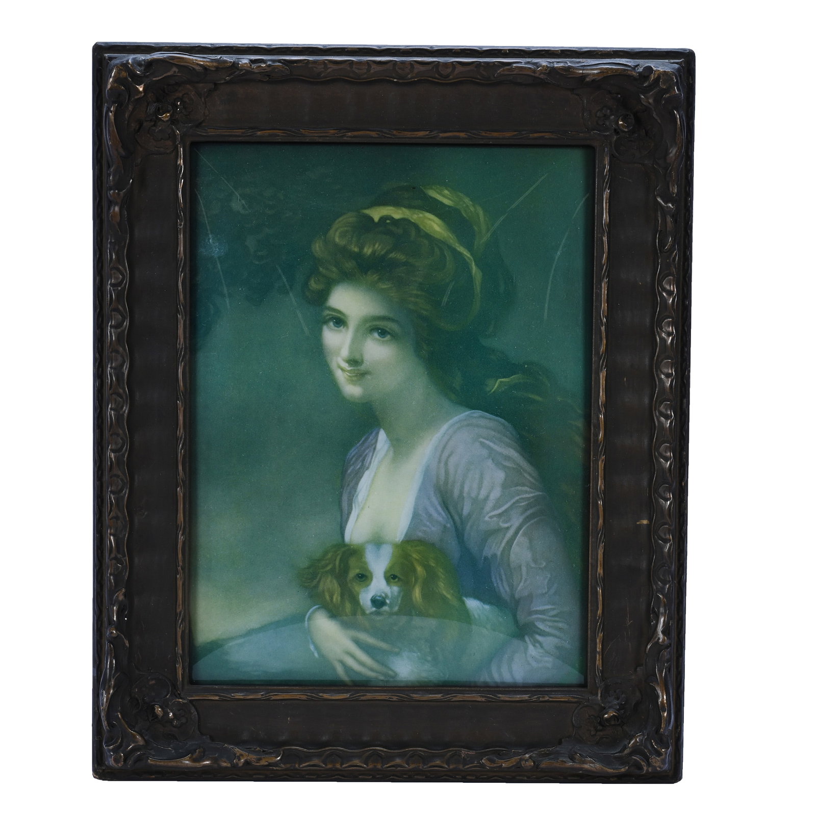 Vintage Print On Convex Glass: Vintage Print On Convex Glass, 15.75 x 12.5 x 1.5 Inches, Titled: "Lady Hamilton As Nature", Lady Hamilton And Dog, 2.6 Pounds, Grady and Annette Hite Collection, North Carolina. Effective 6/6/26, All