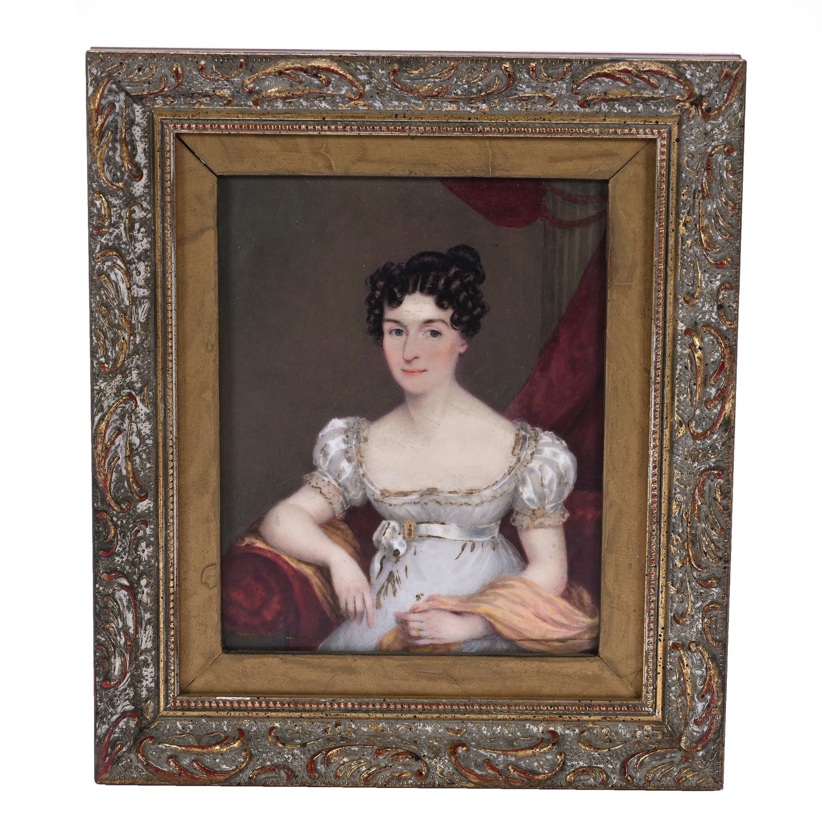 Porcelain Tile, Hand Painted Portrait Featuring Elizabeth Goore Pollock: Porcelain Tile, Hand Painted Portrait Featuring Elizabeth Goore Pollock, 6.25 x 5 x 2 Inches, Dated June 15, 1825, Painted By William Corden (1797-1867), Famous Miniature Portraitist Who Exhibited At 