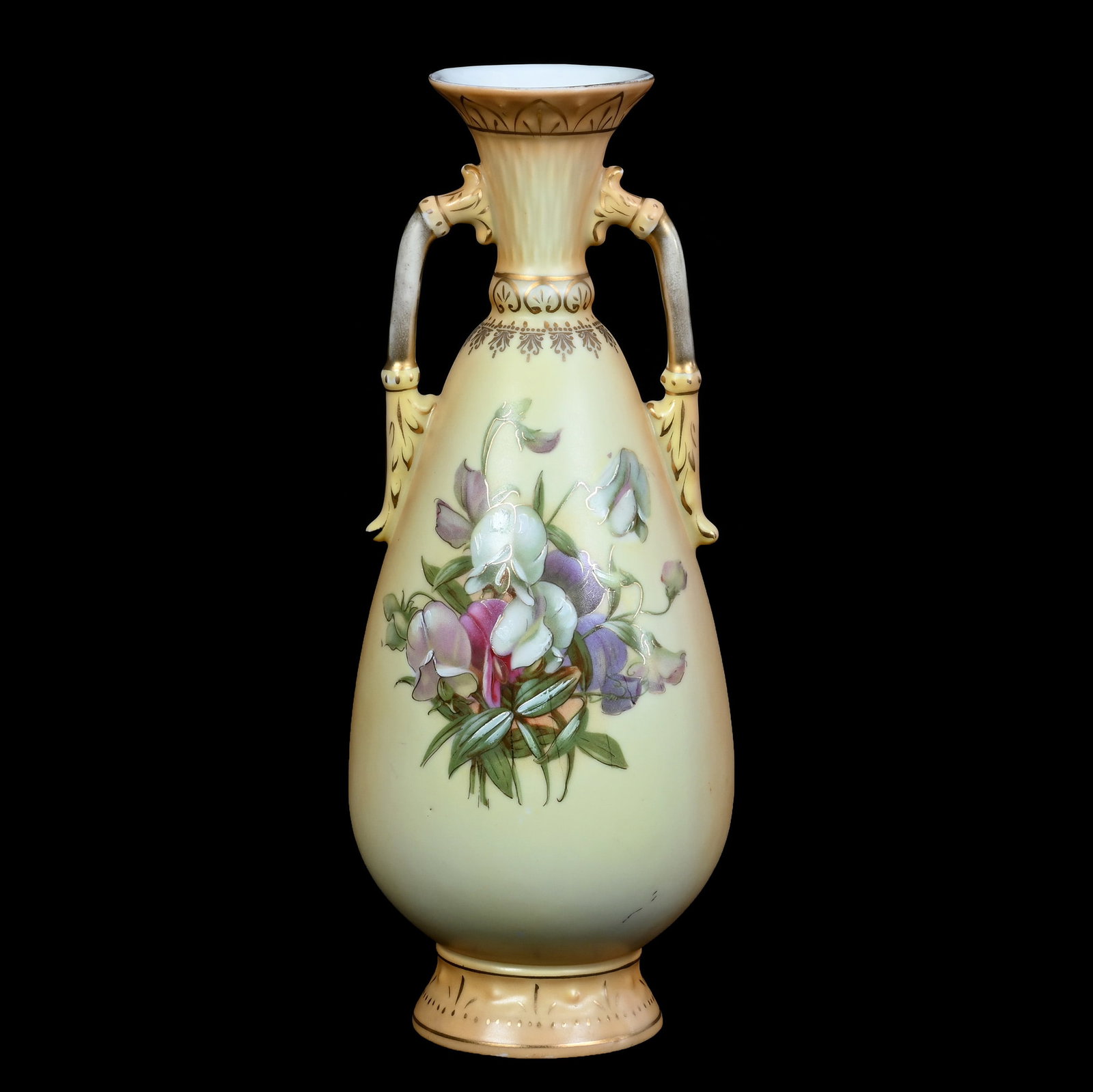 Two Handled Vase, Marked Austria By Robert Hanke: Two Handled Vase, Marked Austria By Robert Hanke, 11.75 x 4.5 x 4.5 Inches, Cream Tones With Hand Painted Floral Decor, Circa 1880s, 2 Pounds, Private Collection, Michigan. Effective 6/6/26, All LiveA