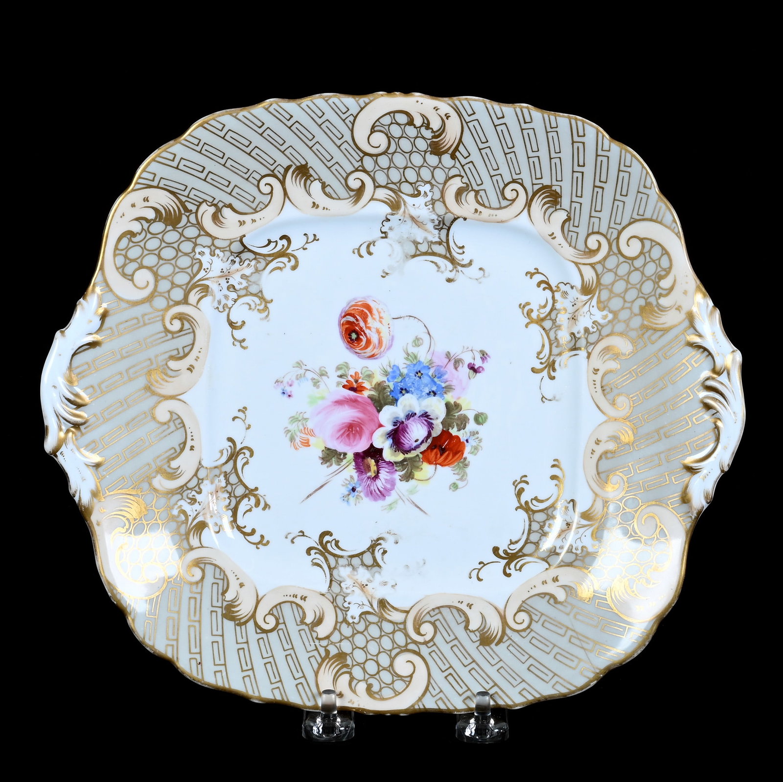 Square Plate, Unmarked Porcelain Attributed To Worcester (1 of 3)