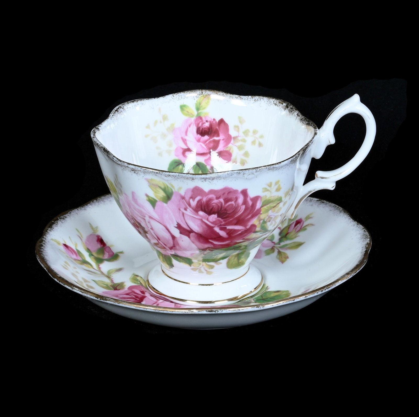 Cup And Saucer, Royal Albert Bone China: Cup And Saucer, Royal Albert Bone China, 3.5 x 5.5 x 5.5 Inches, American Beauty Pattern, 0.5 Pounds, Private Collection, Michigan. Effective 6/6/26, All LiveAuctioneers Invoices Must Be Paid Using Th