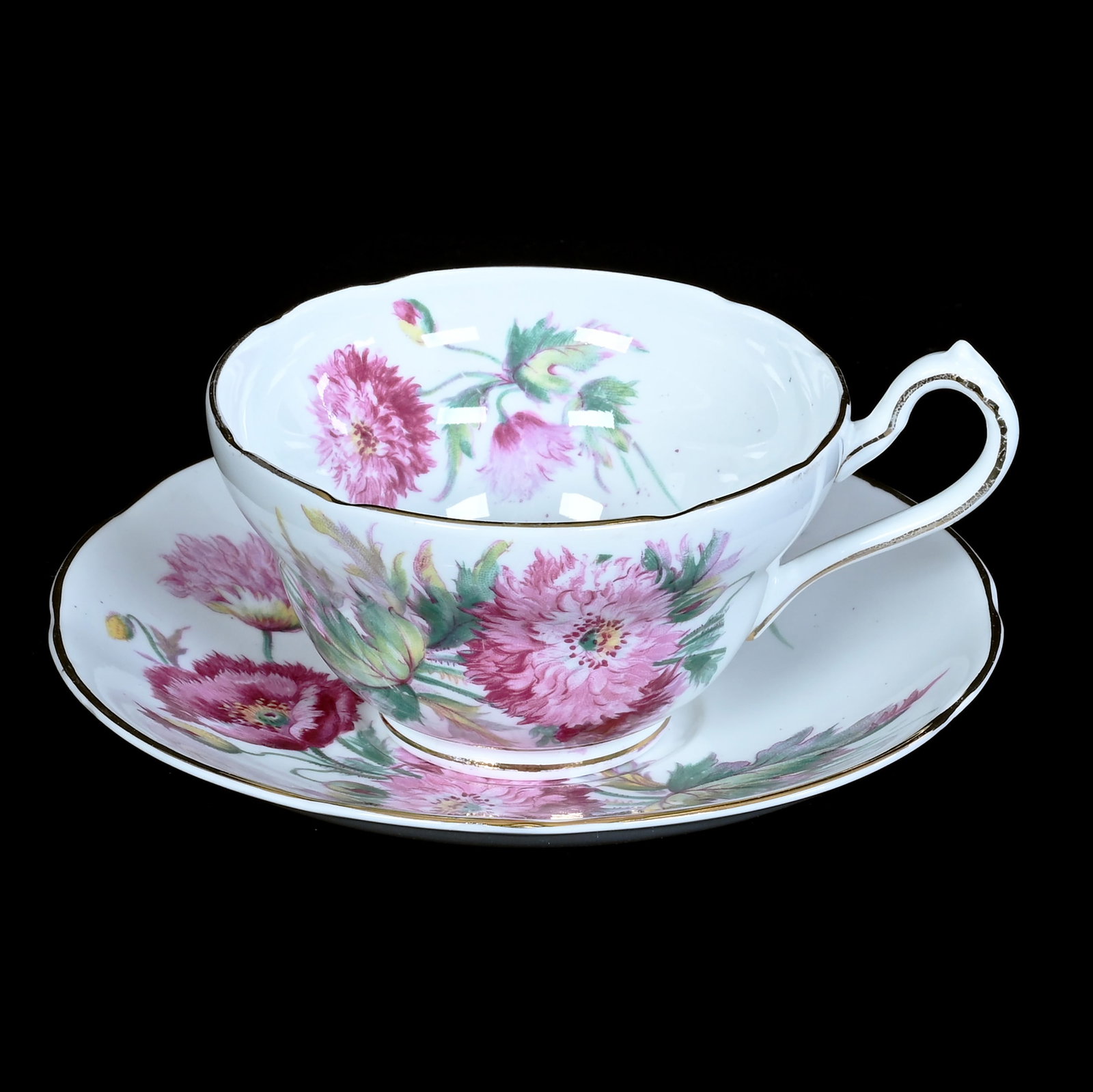 Cup And Saucer, Marked Royal Stuart: Cup And Saucer, Marked Royal Stuart, 2.75 x 6 x 6 Inches, White With Elaborate Pink Floral Decor, 0.5 Pounds, Private Collection, Michigan. Effective 6/6/26, All LiveAuctioneers Invoices Must Be Paid 