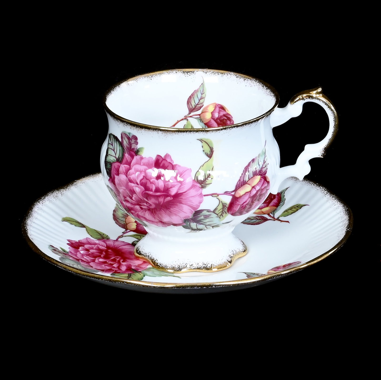 Cup And Saucer, Marked Royal Crest Bone China: Cup And Saucer, Marked Royal Crest Bone China, 3.25 x 5.75 x 5.75 Inches, White With Large Pink Rose Decor, 0.5 Pounds, Private Collection, Michigan. Effective 6/6/26, All LiveAuctioneers Invoices Mus