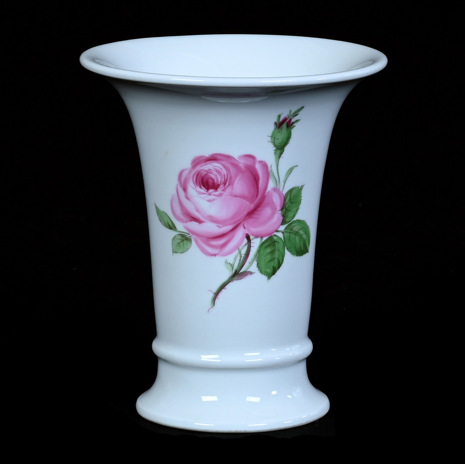 Vase, Marked Meissen Blue Crossed Sword: Vase, Marked Meissen Blue Crossed Sword, 5.5 x 4.5 x 4.5 Inches, White With Pink Rose Decor, 0.8 Pounds, Private Collection, Michigan. Effective 6/6/26, All LiveAuctioneers Invoices Must Be Paid Using