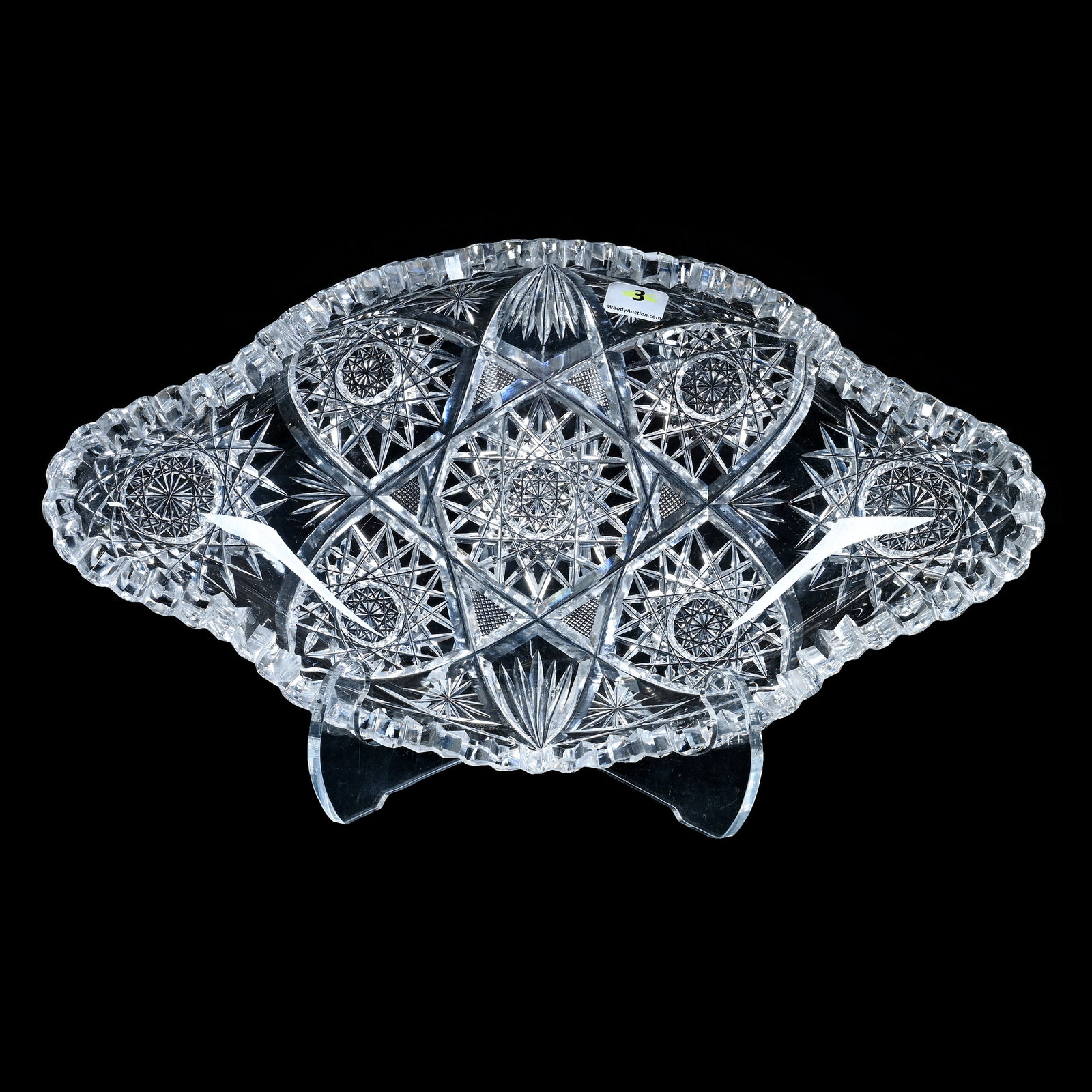 Ice Cream Tray, American Brilliant Cut Glass: Ice Cream Tray, American Brilliant Cut Glass, 14 x 7.5 x 7.5 Inches, Hobstar, Vesica, Crosscutting, Star, And Fan Motif, 4.9 Pounds, Private Collection, New Jersey. Effective 6/6/26, All LiveAuctionee
