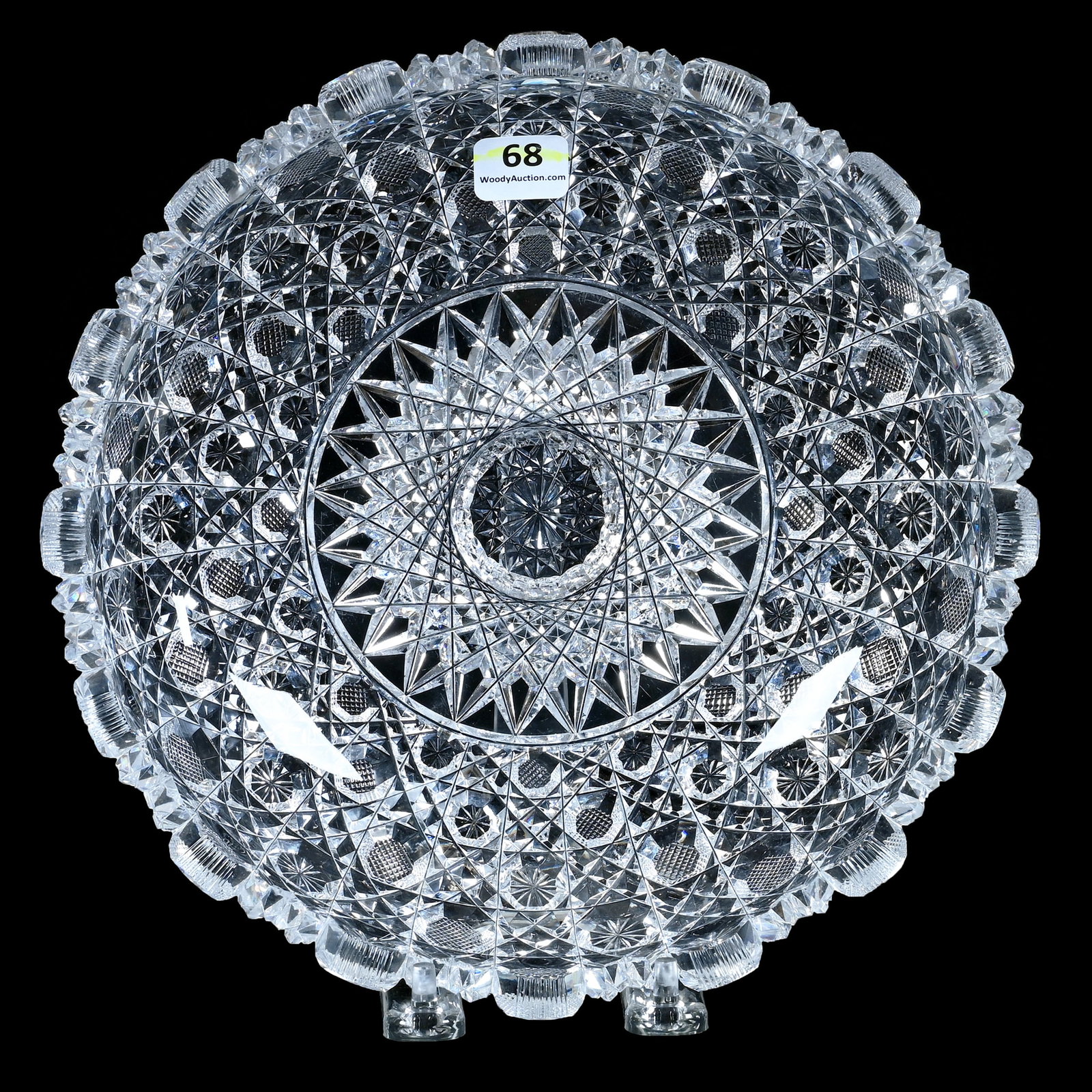 Bowl, American Brilliant Cut Glass, Harvard Pattern: Bowl, American Brilliant Cut Glass, Harvard Pattern, 9 x 9 x 2.25 Inches, With Hobstar Center, Pattern Chip, 2.8 Pounds, Private Collection, New Jersey. Effective 6/6/26, All LiveAuctioneers Invoices