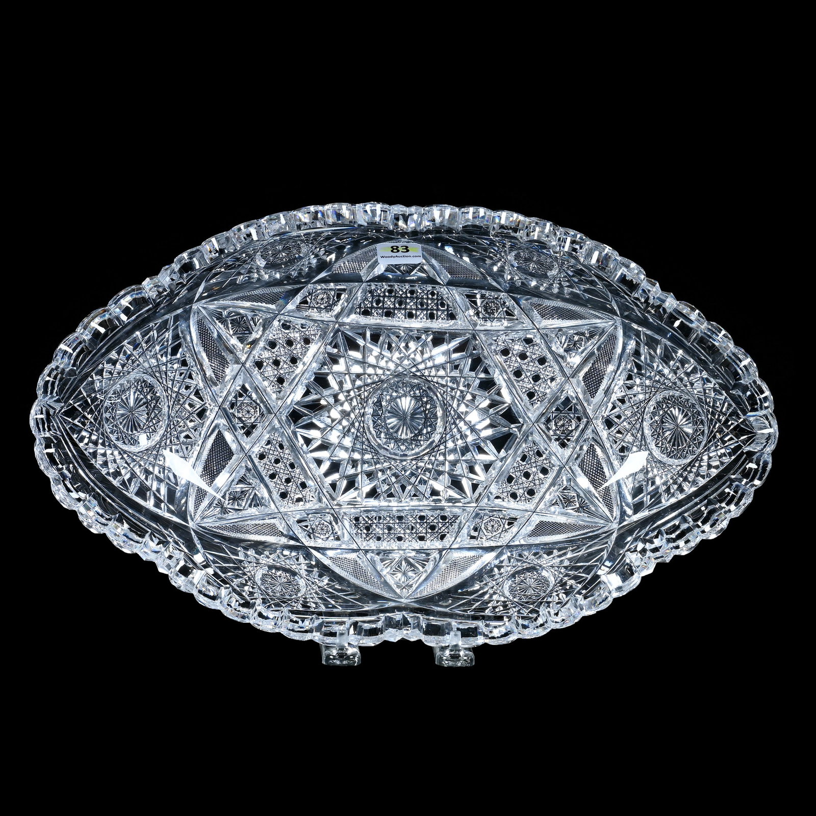 Ice Cream Tray, American Brilliant Cut Glass: Ice Cream Tray, American Brilliant Cut Glass, 14.5 x 8.75 x 2.75 Inches, Hobstar, Cane, And Crosscutting Motif, Extra Thick Heavy Blank, Nice Quality, 6.8 Pounds, Private Collection, New Jersey. Effec