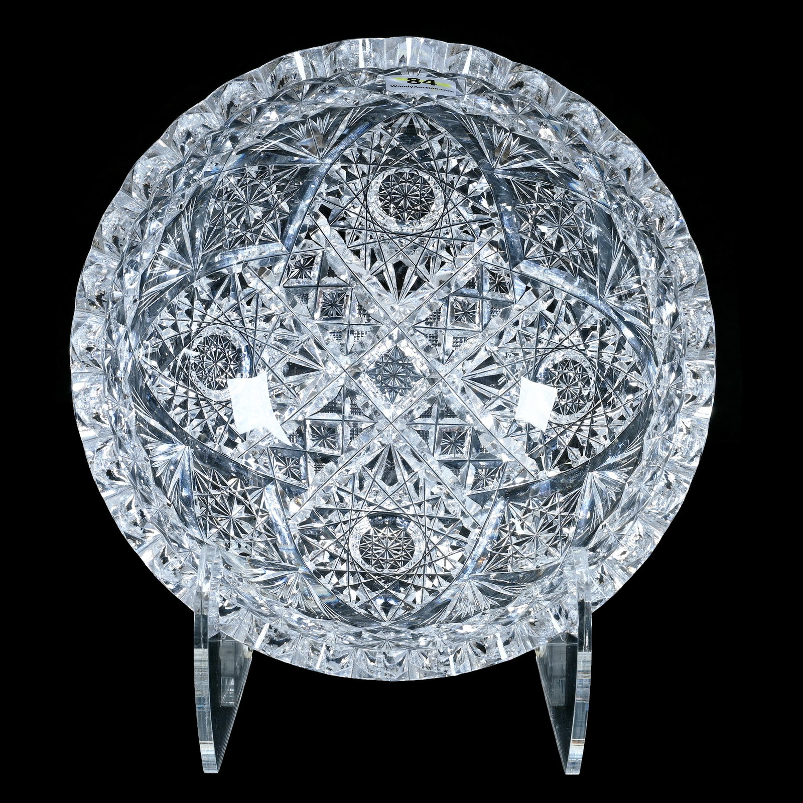 Bowl, American Brilliant Cut Glass: Bowl, American Brilliant Cut Glass, 8 x 8 x 3.75 Inches, Hobstar, Star, And Fan Motif With Star Diamond Cut Border, 3.2 Pounds, Private Collection, New Jersey. Effective 6/6/26, All LiveAuctioneers