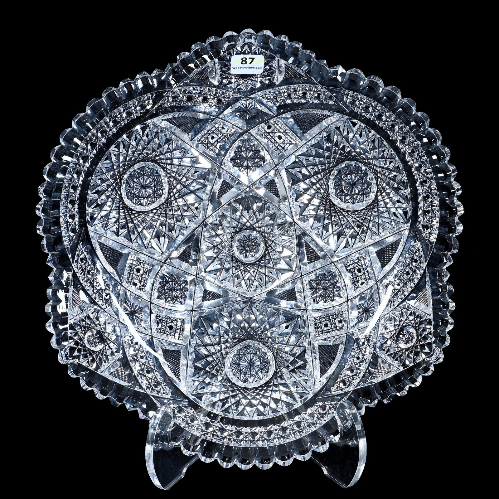 Tray, American Brilliant Cut Glass: Tray, American Brilliant Cut Glass, 12 x 12 x 1.75 Inches, Hobstar, Cane, Crosscutting With Circular Motifs, 4 Pounds, Private Collection, New Jersey. Effective 6/6/26, All LiveAuctioneers Invoices