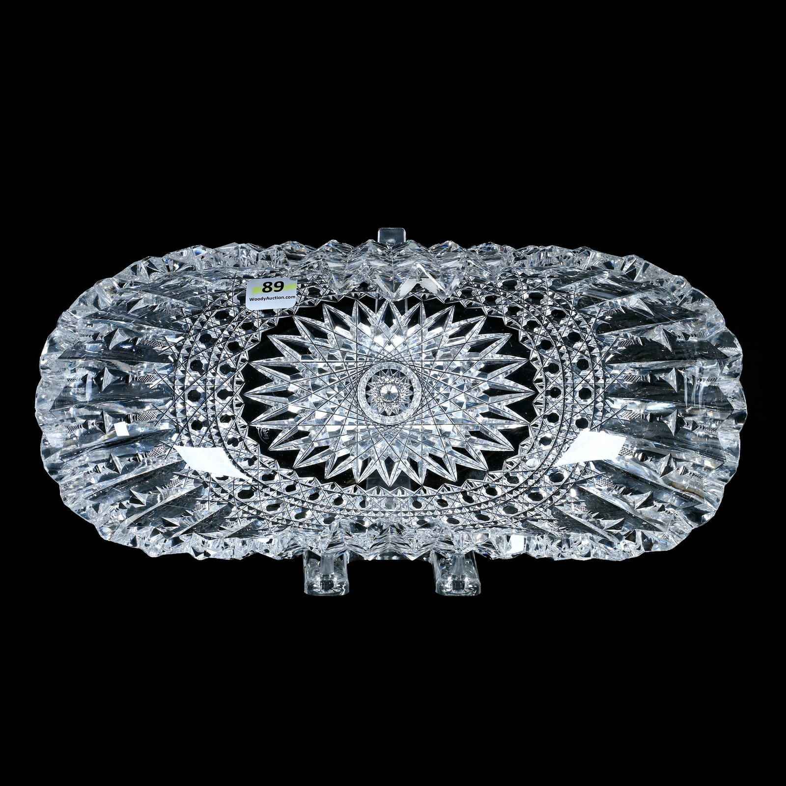 Celery Tray, Folded, American Brilliant Cut Glass, Prism Pattern, Signed Libbey: Celery Tray, Folded, American Brilliant Cut Glass, Prism Pattern, Signed Libbey, 12 x 5.25 x 2.75 Inches, Hobstar Center, Incredibly Clear Blank, Flawless Execution, 3.4 Pounds, Private Collection, Ne
