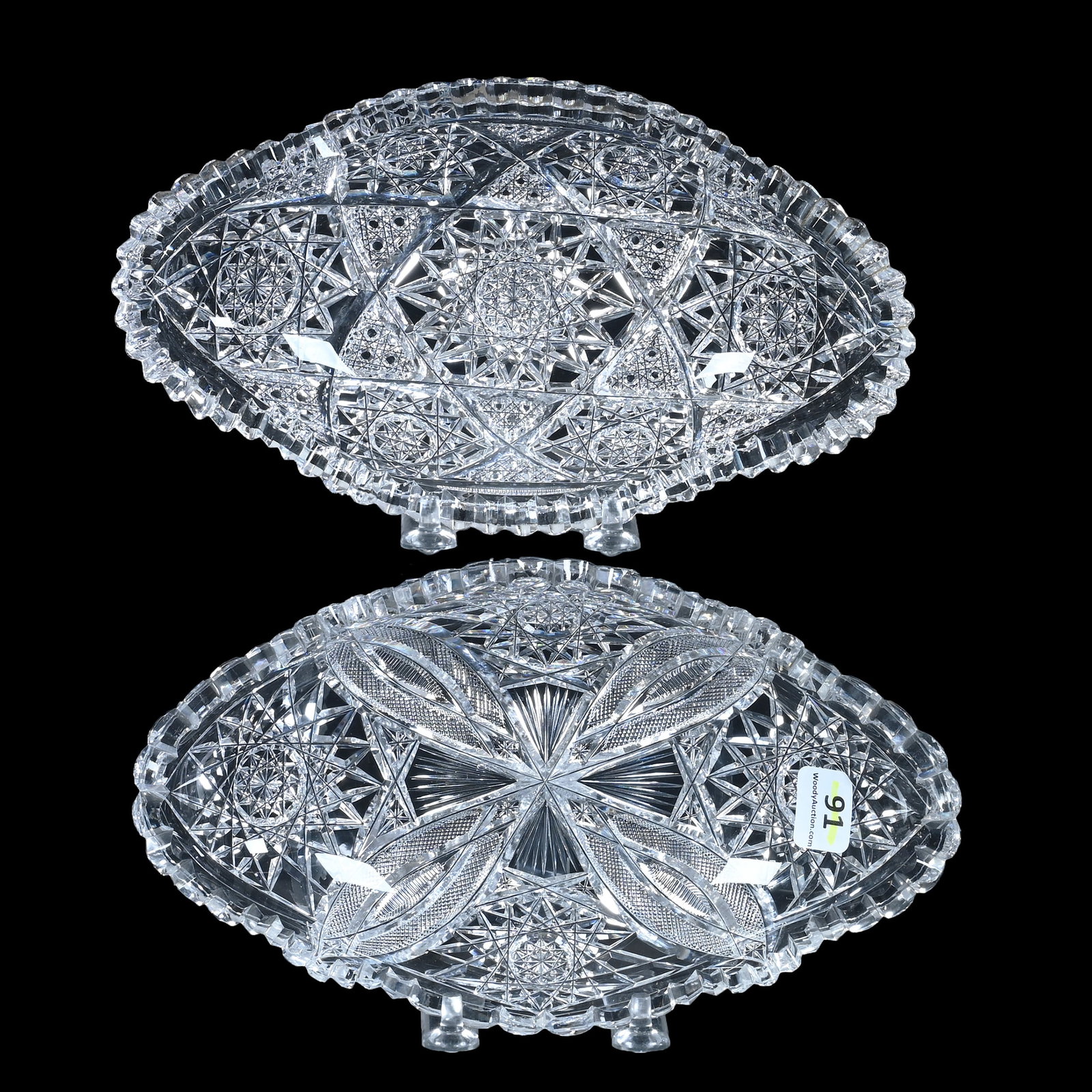 (2) Relish Trays, American Brilliant Cut Glass: (2) Relish Trays, American Brilliant Cut Glass, 8.75 x 5 x 2 Inches, (1) Relish Tray With Hobstar, Vesica, Crosscutting, And Fan Motif, (1) Relish Tray With Hobstar And Cane Motif, 2.9 Pounds, Private