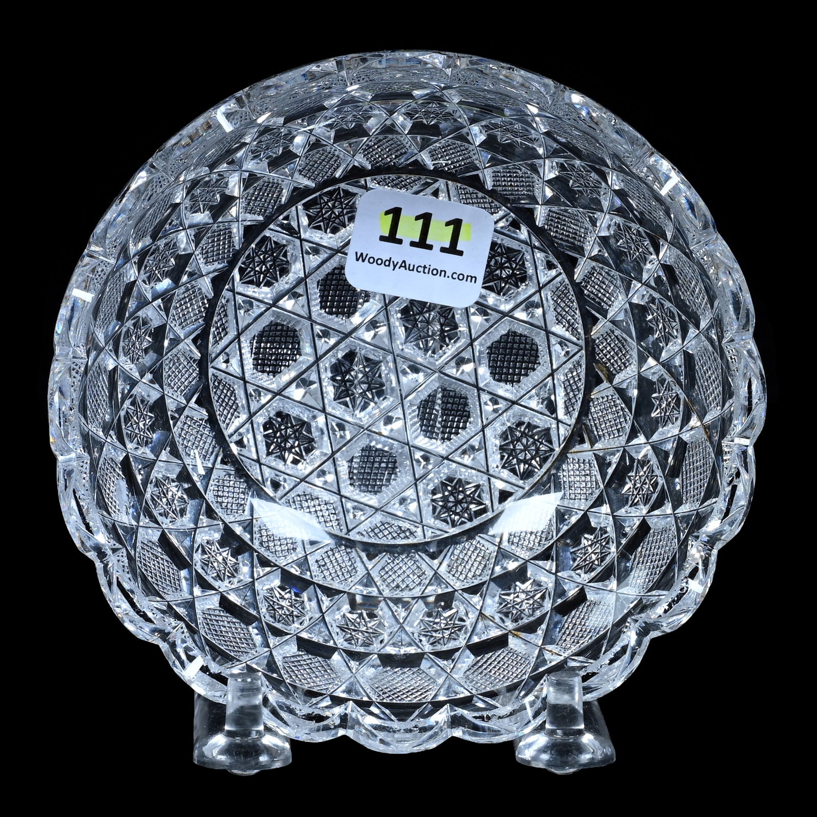 Berry Bowl, American Brilliant Cut Glass: Berry Bowl, American Brilliant Cut Glass, 5 x 5 x 1.75 Inches, Rows Of Buttons Featuring Hobstar And Crosscutting, Clear Blank, 0.6 Pounds, Private Collection, North Carolina. Effective 6/6/26, All Li