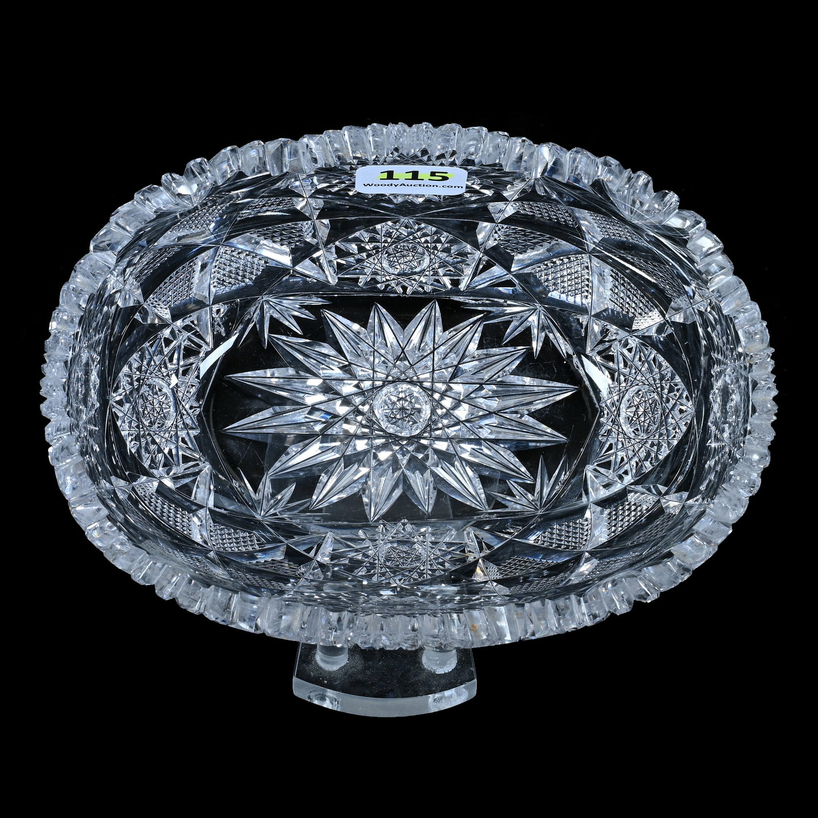 Oval Bowl, American Brilliant Cut Glass: Oval Bowl, American Brilliant Cut Glass, 5.75 x 4 x 2.25 Inches, Pattern Resembles Champion By J. Hoare, One Tooth Chip, 1 Pound, Private Collection, North Carolina. Effective 6/6/26, All LiveAuctione