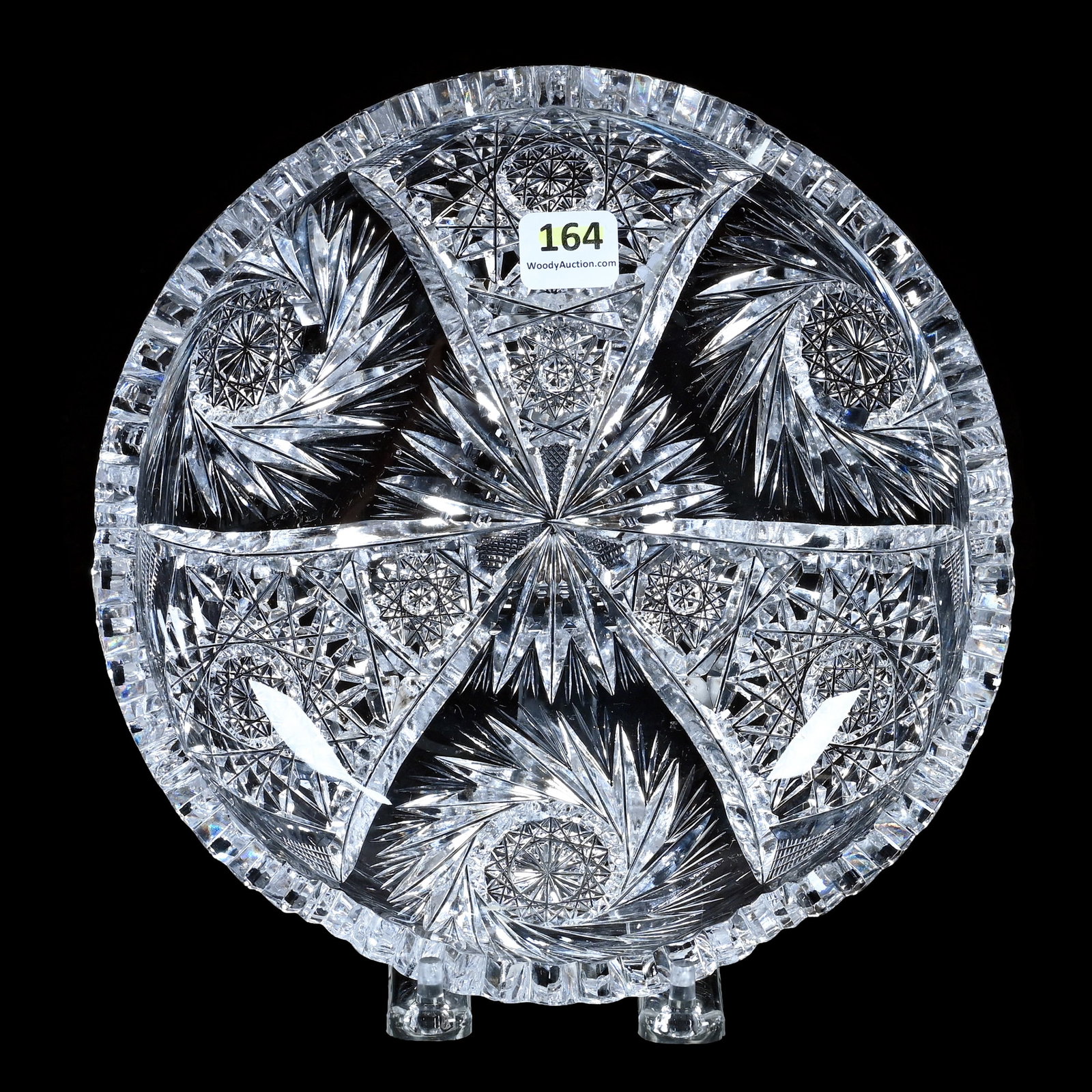 Bowl, American Brilliant Cut Glass: Bowl, American Brilliant Cut Glass, 8.25 x 8.25 x 2 Inches, Three Alternating Sections Of Pinwheel, Hobstar, And Notched Fan Motif, 2.3 Pounds, Private Collection, New Jersey. Effective 6/6/26, All Li