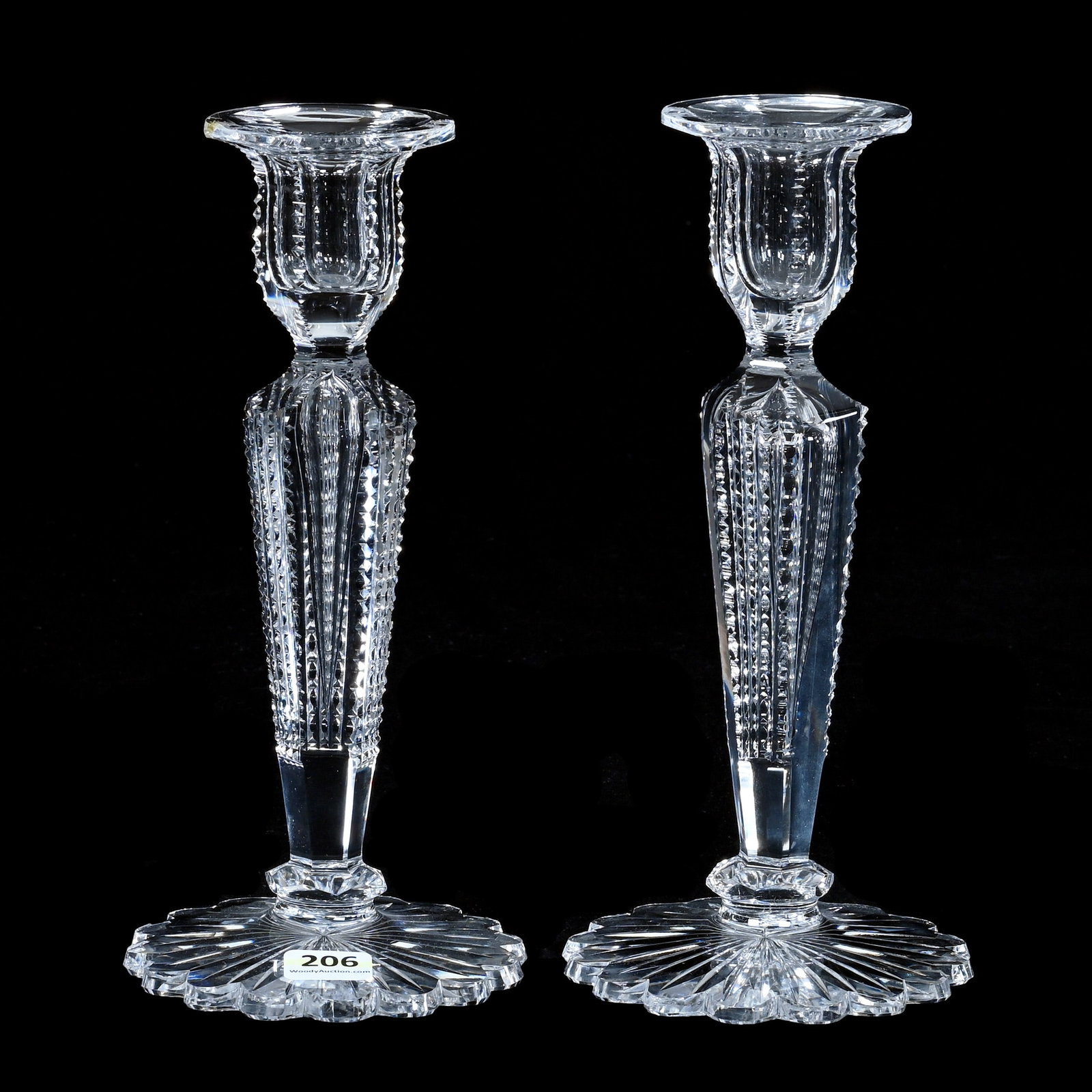 Pair Candlestick Holders, American Brilliant Cut Glass, Signed Hawkes (1 of 4)