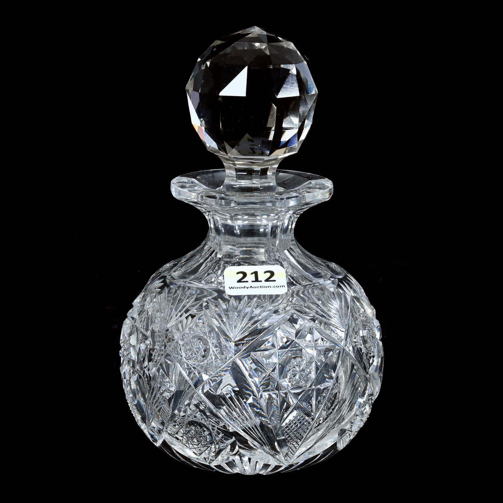 Cologne Bottle, American Brilliant Cut Glass, Signed Hawkes: Cologne Bottle, American Brilliant Cut Glass, Signed Hawkes, 6.5 x 4 x 4 Inches, Holland Pattern (Also Known As Centauri), With Fitted Facet Cut Stopper, Plug Has Serious Chip, Sells With Pattern Cut 