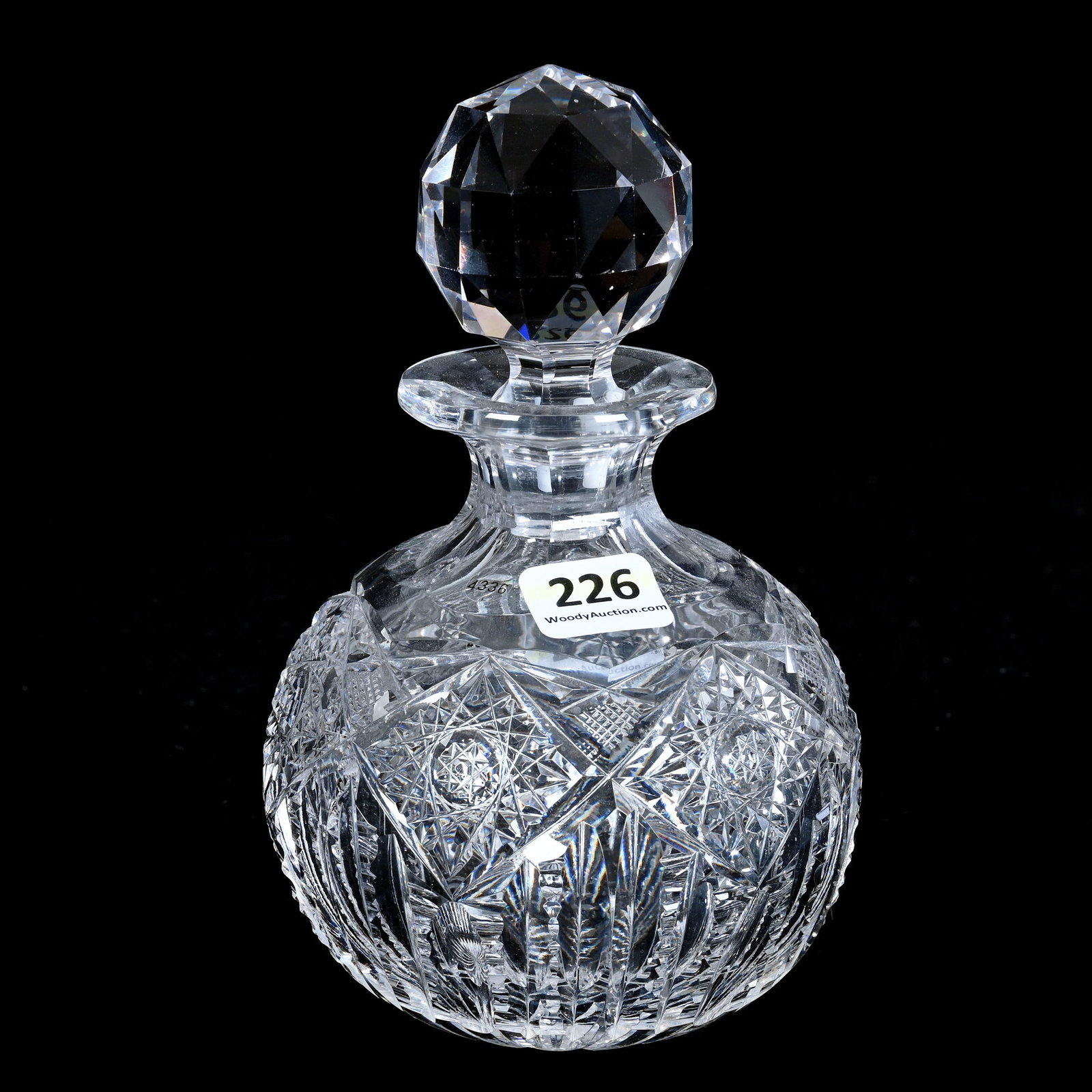 Cologne Bottle, American Brilliant Cut Glass, Pattern Resembles Hindoo Pattern By J. Hoare: Cologne Bottle, American Brilliant Cut Glass, Pattern Resembles Hindoo Pattern By J. Hoare, 6.25 x 4 x 4 Inches, Ray Cut Base, 1.6 Pounds, Mitchell Caughman Collection, Colorado. Effective 6/6/26, All