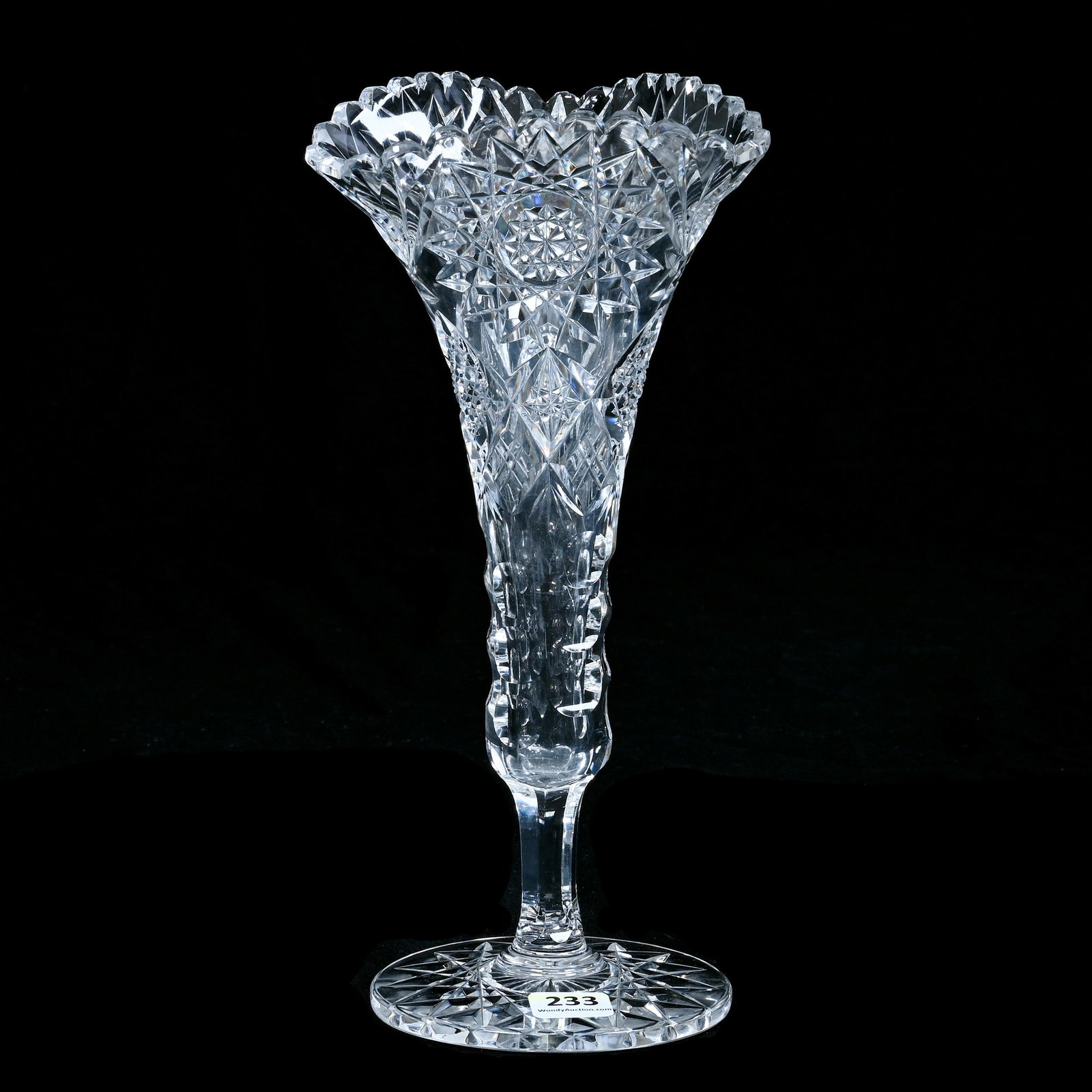 Tri-Corner Trumpet Vase, American Brilliant Cut Glass (1 of 3)