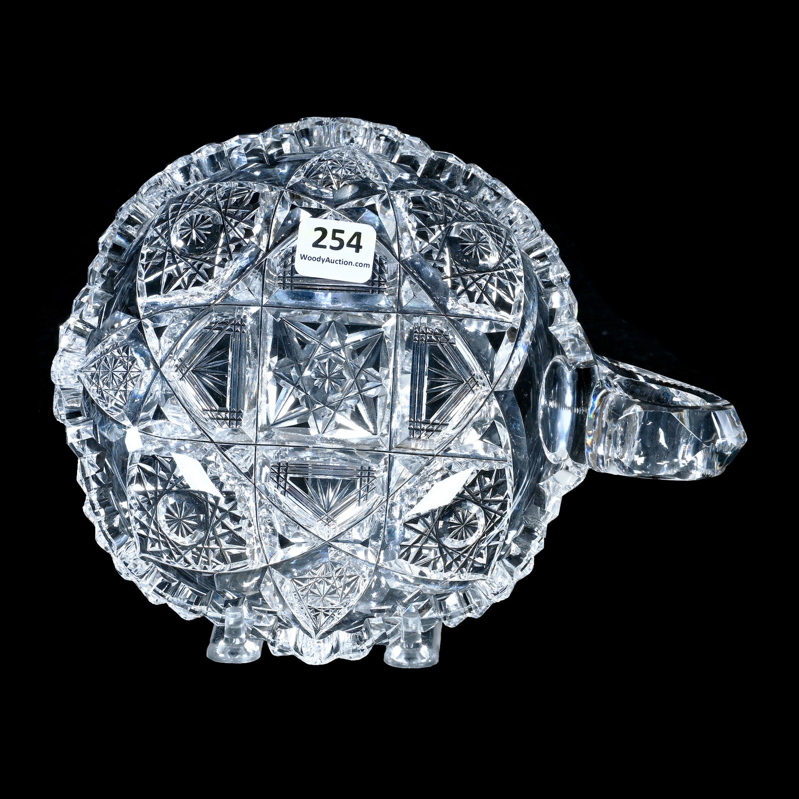 Handled Nappy, American Brilliant Cut Glass, Monarch Pattern By J. Hoare: Handled Nappy, American Brilliant Cut Glass, Monarch Pattern By J. Hoare, 7.75 x 6 x 2.5 Inches, Clear Blank, 1.4 Pounds, Mitchell Caughman Collection, Colorado. Effective 6/6/26, All LiveAuctioneers 