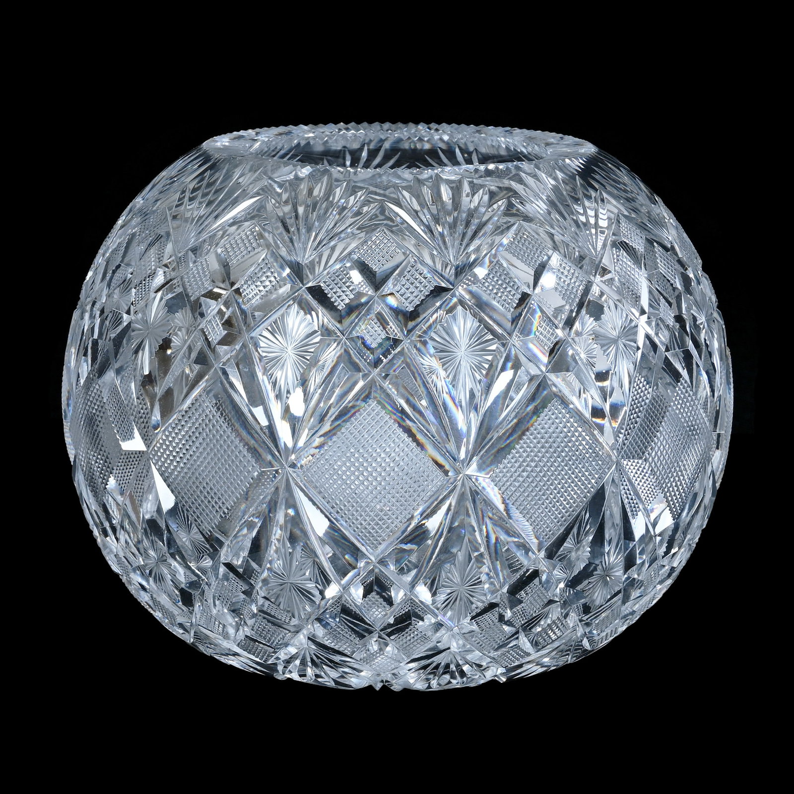 Rose Bowl, American Brilliant Cut Glass, Venetian Pattern By Straus: Rose Bowl, American Brilliant Cut Glass, Venetian Pattern By Straus, 5.5 x 7 x 7 Inches, Hobstar Base, 4 Pounds, Mitchell Caughman Collection, Colorado. Effective 6/6/26, All LiveAuctioneers Invoices 