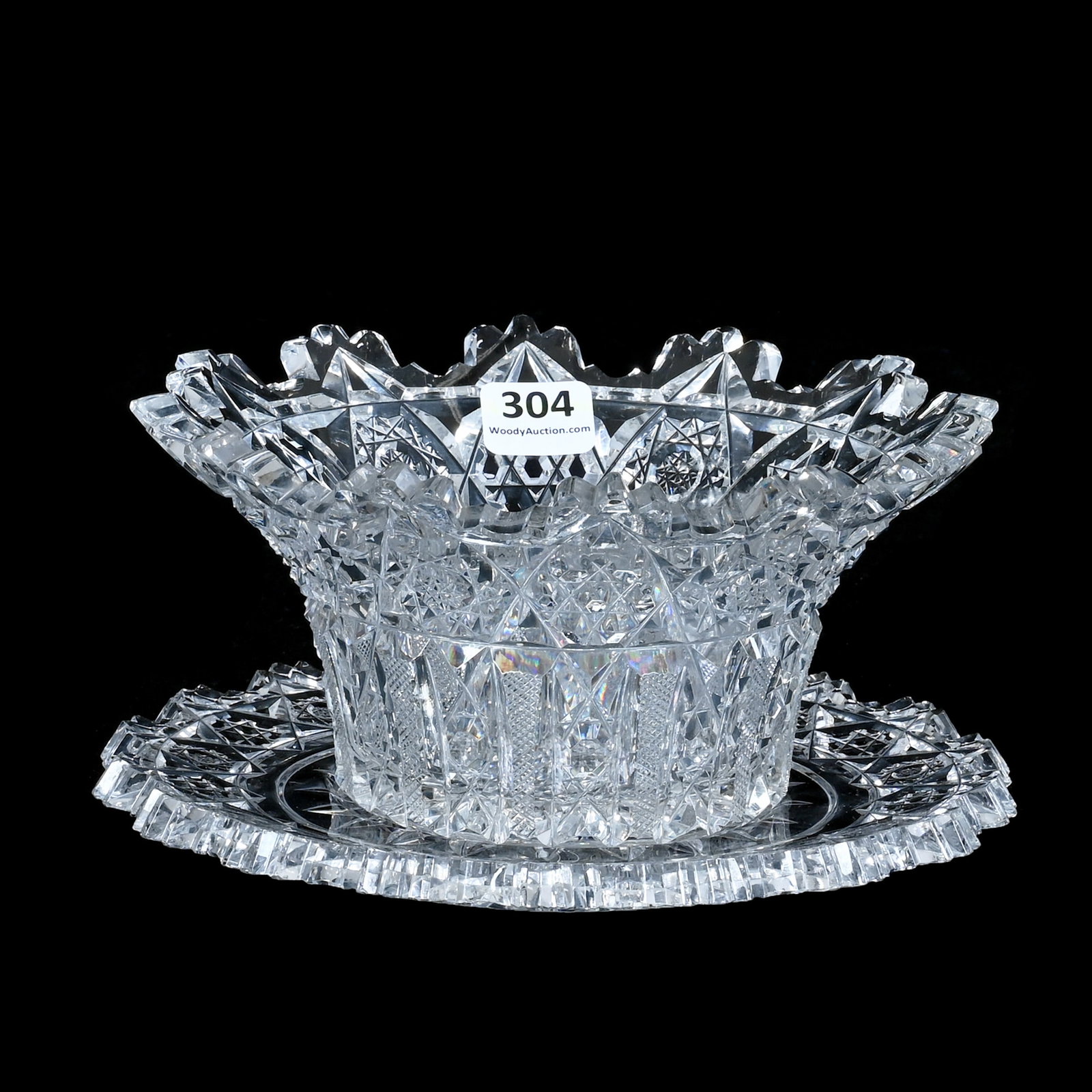 Two Piece Mayonnaise Bowl With Underplate, American Brilliant Cut Glass (1 of 5)