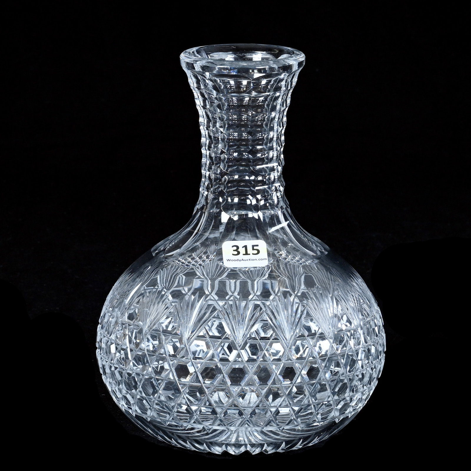 Water Carafe, American Brilliant Cut Glass: Water Carafe, American Brilliant Cut Glass, 8 x 6 x 6 Inches, Hob Button And Fan Motif, Honeycomb Neck, Ray Cut Base, 2.1 Pounds, Mitchell Caughman Collection, Colorado. Effective 6/6/26, All LiveAuct