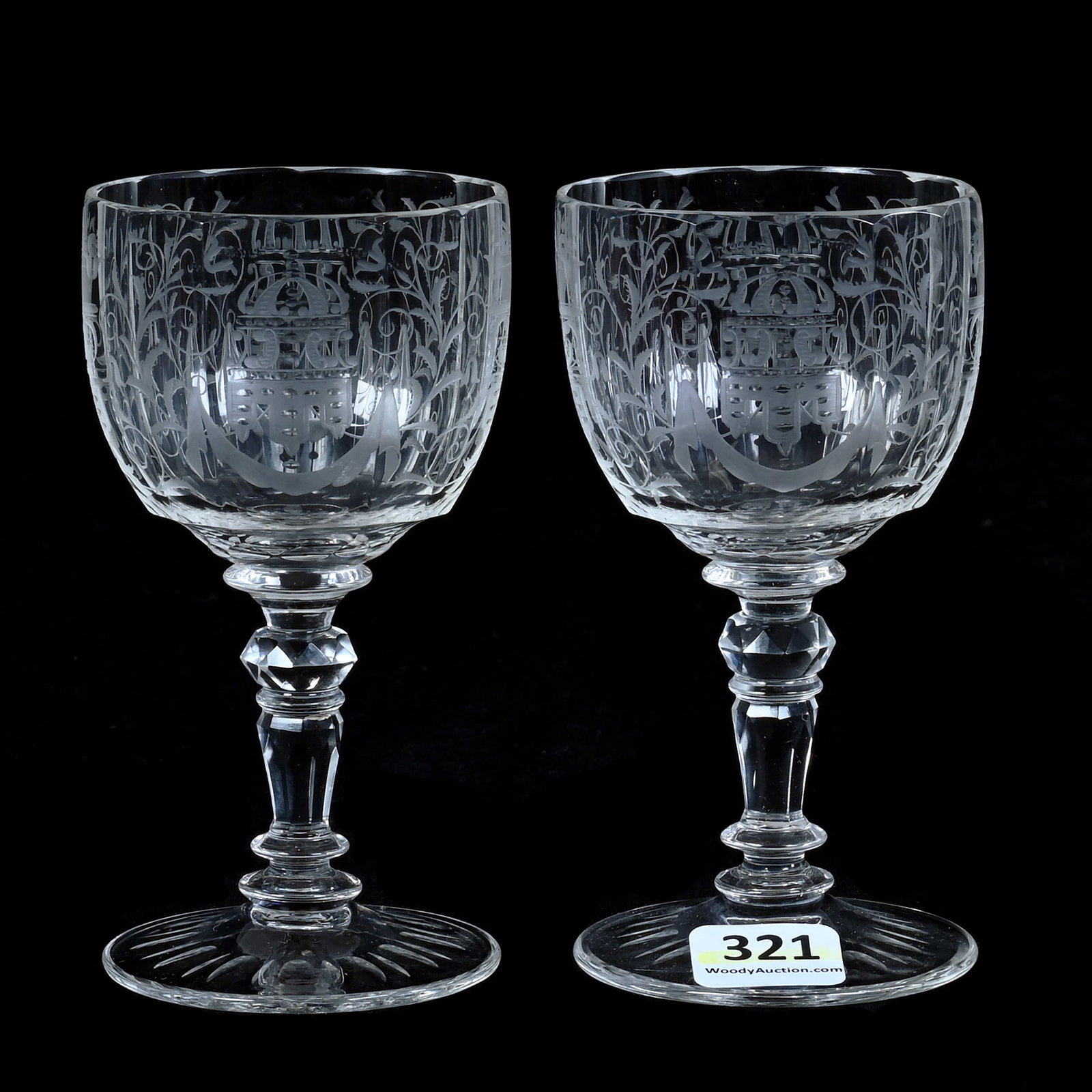 Pair Wine Stems, Brilliant Period Cut Glass (1 of 3)