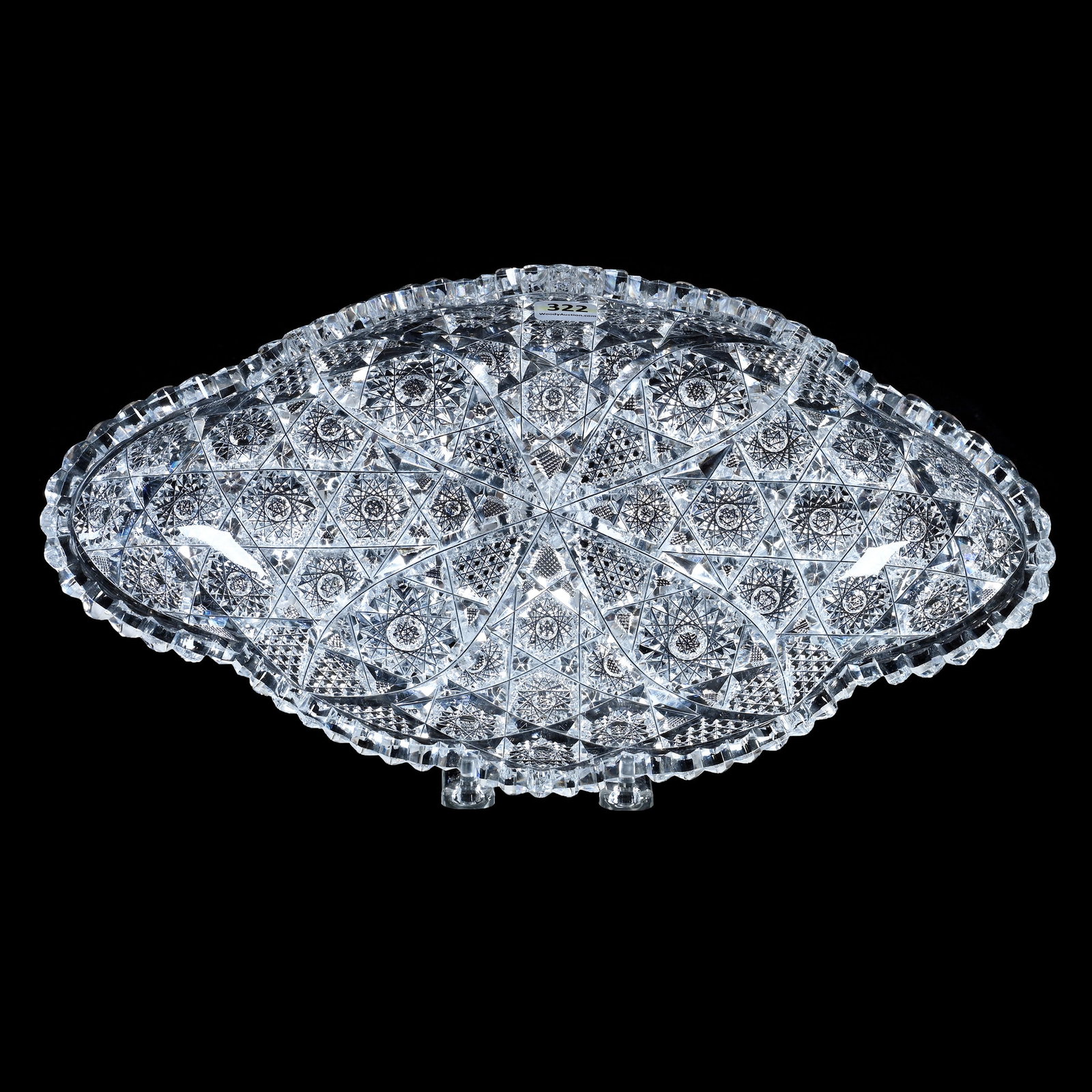 Ice Cream Tray, American Brilliant Cut Glass: Ice Cream Tray, American Brilliant Cut Glass, 14 x 7.5 x 2.5 Inches, Hobstar Cluster And Vesica Motif, Rim Nick, 3.1 Pounds, Mitchell Caughman Collection, Colorado. Effective 6/6/26, All LiveAuctionee