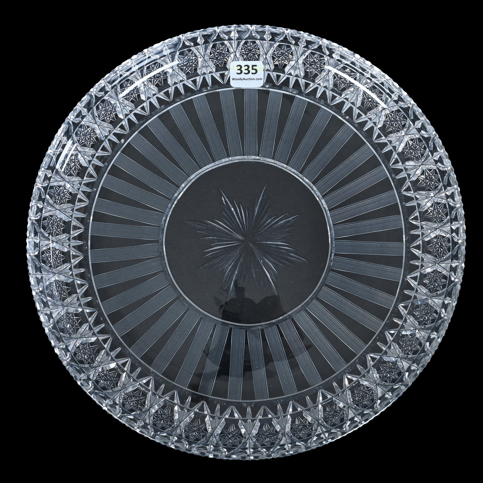 Round Tray, American Brilliant Cut Glass, Signed Hawkes: Round Tray, American Brilliant Cut Glass, Signed Hawkes, 11 x 11 x 1.5 Inches, Author Bettye Waher Describes This As Panel Variation, 3.4 Pounds, Mitchell Caughman Collection, Colorado. Effective 6/6/