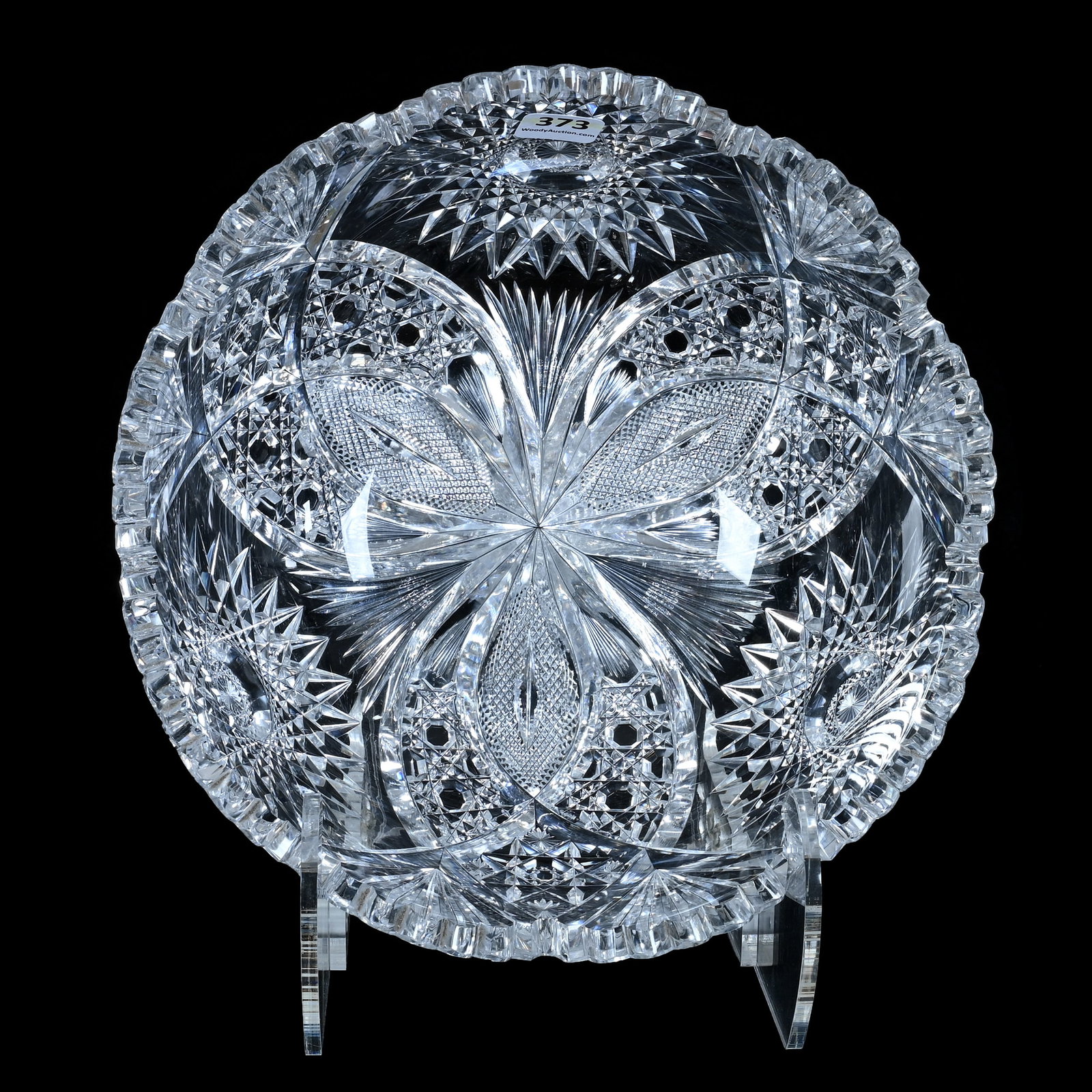 Bowl, American Brilliant Cut Glass, Chrysanthemum By Hawkes: Bowl, American Brilliant Cut Glass, Chrysanthemum By Hawkes, 9.25 x 9.25 x 4 Inches, Some Pattern Roughness, 4.4 Pounds, Mitchell Caughman Collection, Colorado. Effective 6/6/26, All LiveAuctioneers I