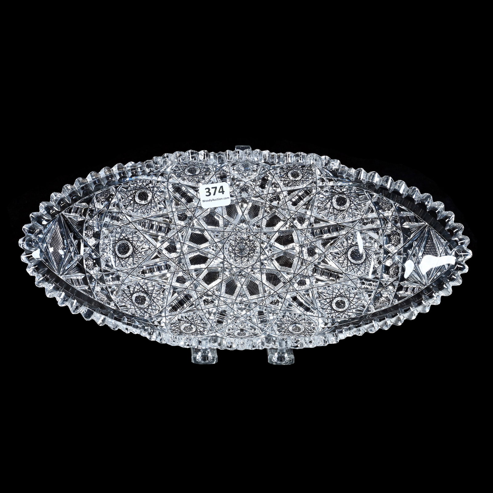 Bread Tray, American Brilliant Cut Glass, Juliette Pattern By Irving Cut Glass: Bread Tray, American Brilliant Cut Glass, Juliette Pattern By Irving Cut Glass, 13 x 6 x 2 Inches, Rim Chip, 2.1 Pounds, Mitchell Caughman Collection, Colorado. Effective 6/6/26, All LiveAuctioneers I