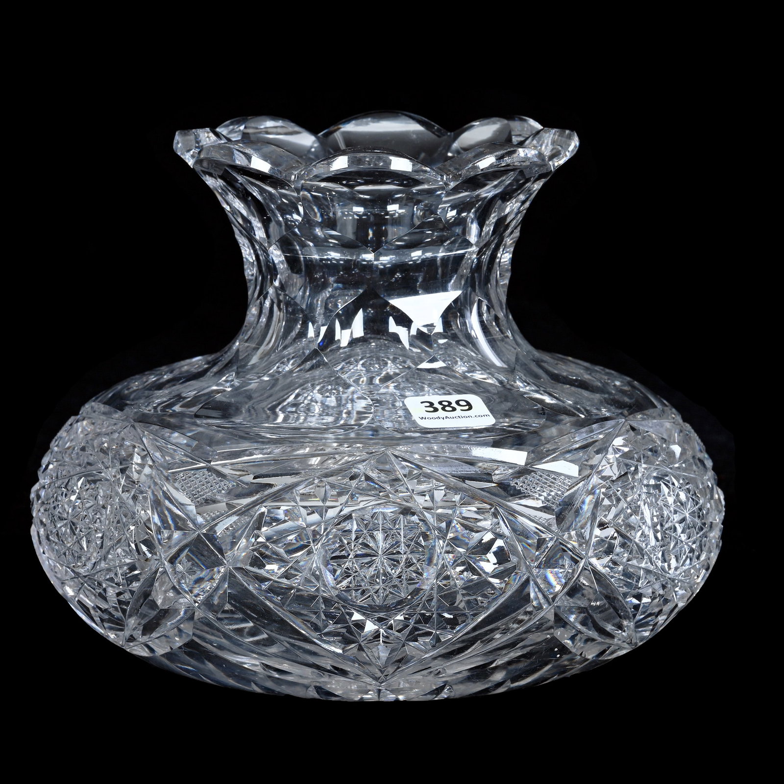 Flower Center, American Brilliant Cut Glass, Signed Egginton, Creswick Pattern: Flower Center, American Brilliant Cut Glass, Signed Egginton, Creswick Pattern, 6 x 8 x 8 Inches, Ray Cut Base, 4.9 Pounds, Private Collection, New Jersey. Effective 6/6/26, All LiveAuctioneers Invoic
