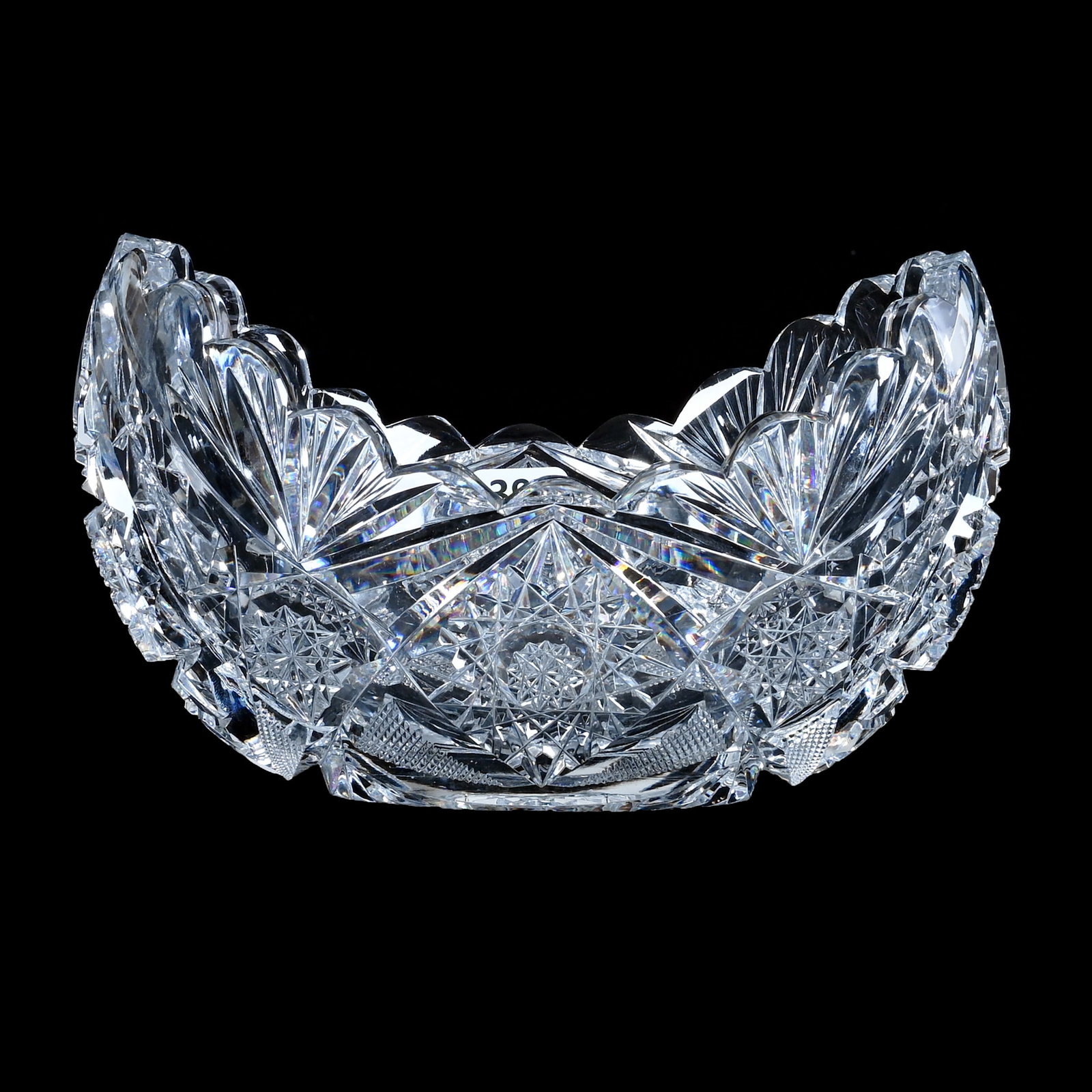 Banana Bowl, American Brilliant Cut Glass: Banana Bowl, American Brilliant Cut Glass, 7.5 x 5.5 x 4.5 Inches, Hobstar, Crosscutting, And Fan Motif, Heavy Clear Blank, 3.8 Pounds, Private Collection, New Jersey. Effective 6/6/26, All LiveAuctio