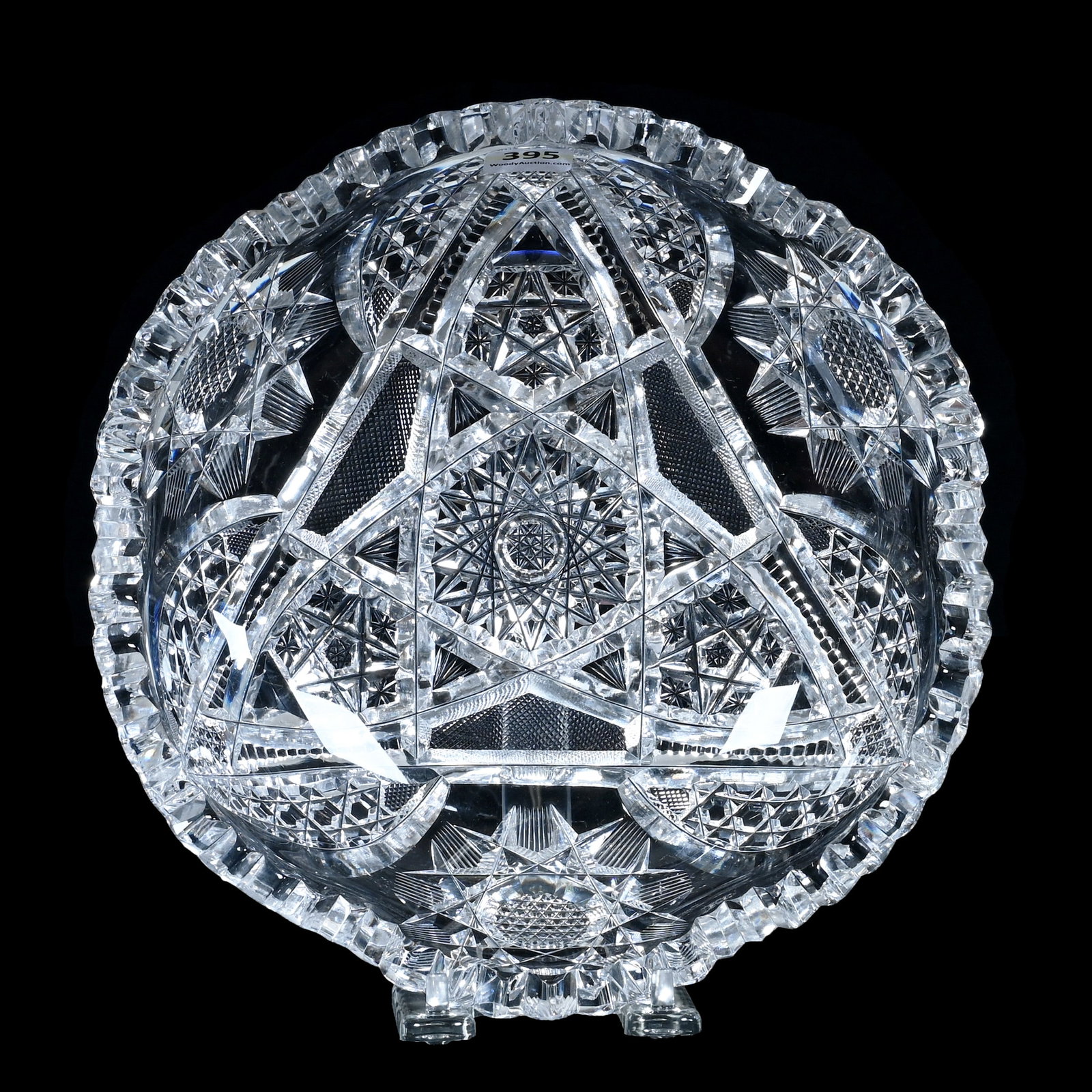 Bowl, American Brilliant Cut Glass: Bowl, American Brilliant Cut Glass, 9 x 9 x 2.75 Inches, Three Alternating Sections Of Modified Hobstar, Vesica, Crosscutting, Prism, And Button Motif, 3.6 Pounds, Private Collection, New Jersey. Effe