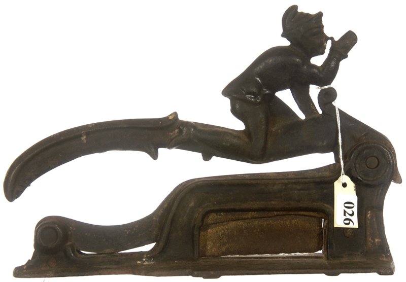 7" X 10 1/2" CAST IRON FIGURAL TOBACCO CUTTER: 7" X 10 1/2" CAST IRON FIGURAL TOBACCO CUTTER BRIGHTON #3 - FEATURING YOUNG BOY THUMBING NOSE