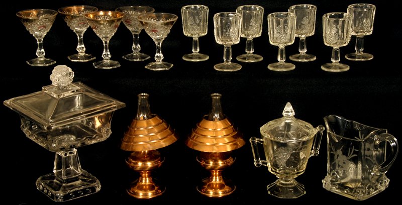 BOX FULL OF MISC. ITEMS: BOX FULL OF MISC. ITEMS (2) COPPER COLORED MINIATURE LAMPS; LION COMPOTE AND MORE!
