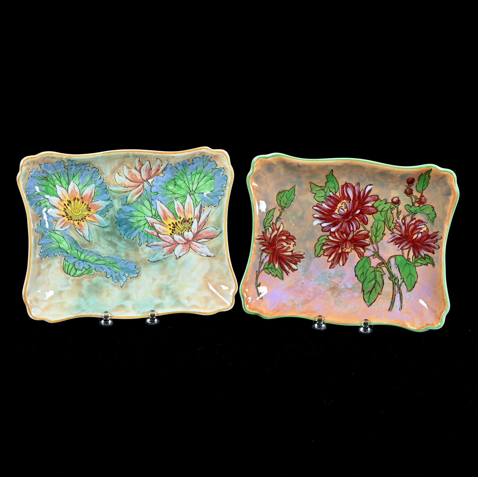 Pair Rectangular Trays, Marked Royal Doulton: Pair Rectangular Trays, Marked Royal Doulton, 9 x 7.25 x 1 Inches, (1) Chrysanthemum #D6299 And (1) Floral #D6134, 2.1 Pounds, Cliff And Myra Bilbo Collection, TN, Effective 6/6/26, All LiveAuctioneer