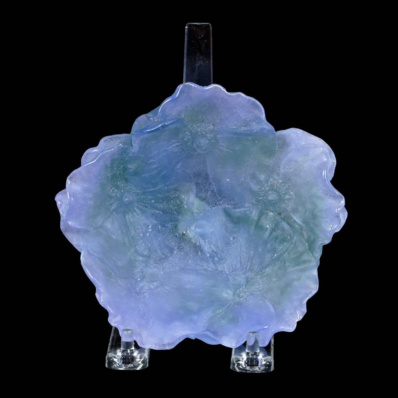 Bowl, Signed Daum France Pate De Verre Art Glass: Bowl, Signed Daum France Pate De Verre Art Glass, 2 x 5 x 5 Inches, Pastel Lavender And Green Tones Embossed Floral Design, 1 Pound, Cliff And Myra Bilbo Collection, TN, Effective 6/6/26, All