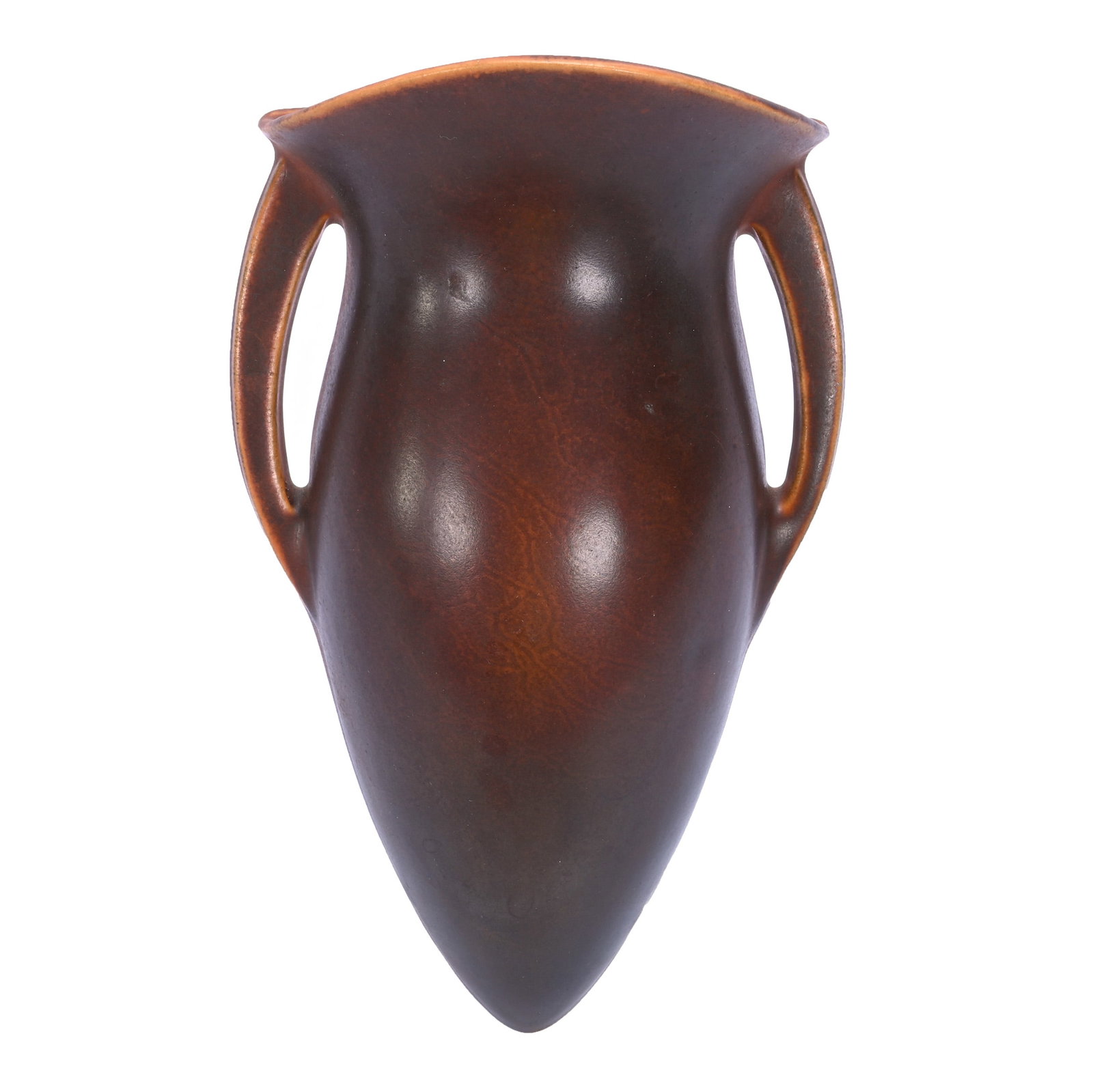 Wall Pocket, Roseville Art Pottery (Ink Stamp): Wall Pocket, Roseville Art Pottery (Ink Stamp), 9.5 x 5.5 x 2.5 Inches, Rosecraft Line, Brown Glaze Finish, 1.3 Pounds, Cliff And Myra Bilbo Collection, TN, Effective 6/6/26, All LiveAuctioneers Invoi
