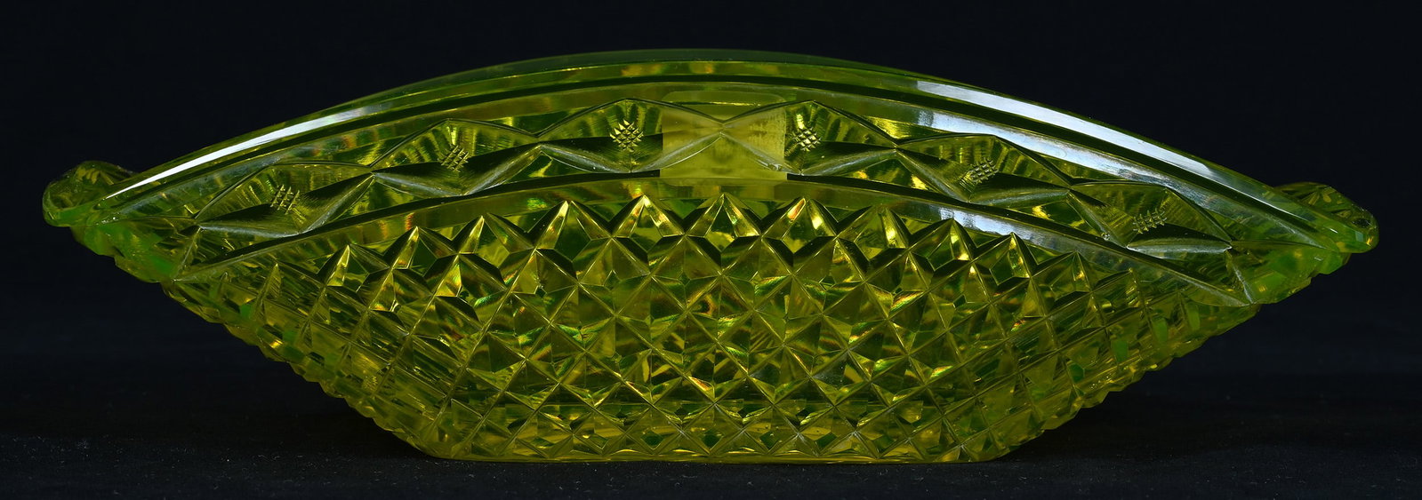 Rectangular Bowl, Solid Vaseline Cut Glass - 2