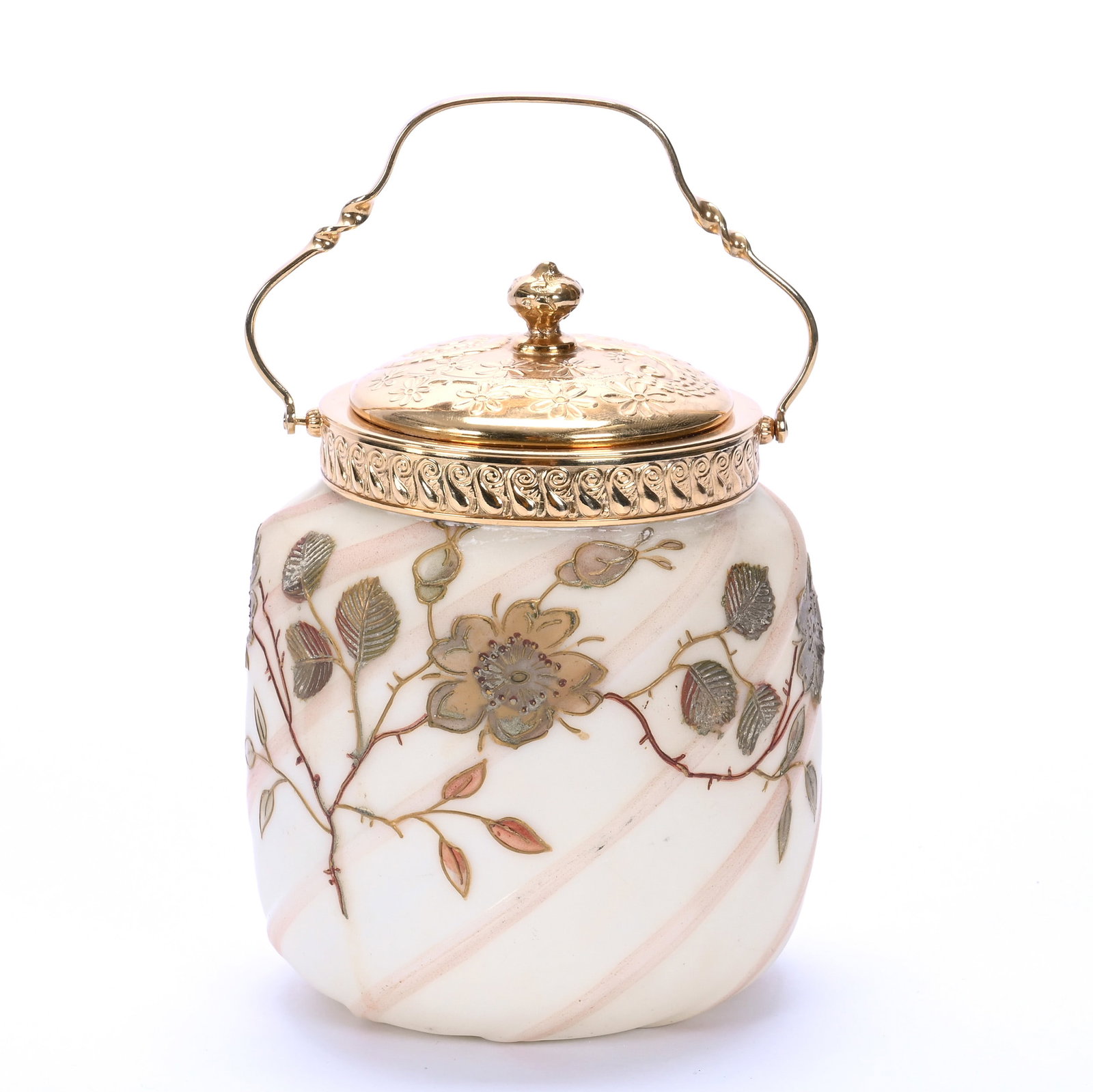 Covered Jar, Unmarked Mt. Washington, Swirled Rib Mold (1 of 3)