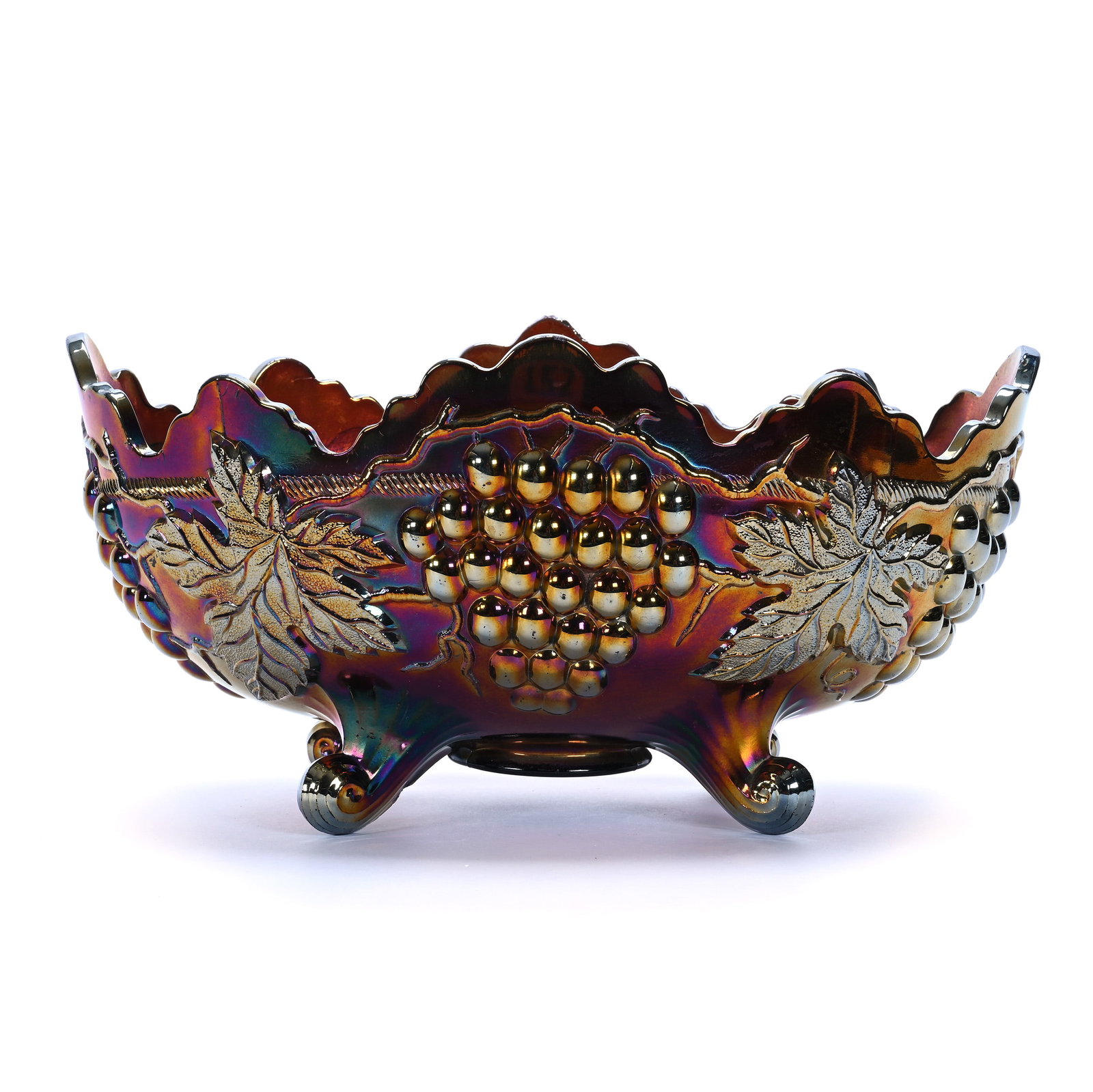 Banana Bowl, Carnival Glass Grape And Cable Pattern By Northwood, Amethyst (1 of 5)